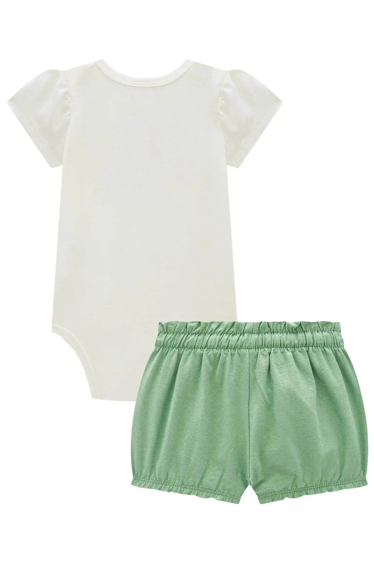 Conjunto de Body em Suedine e Shorts em Linho Santorini com Elastano (Acompanha Faixa) 99686 Kukiê Bebê Menina