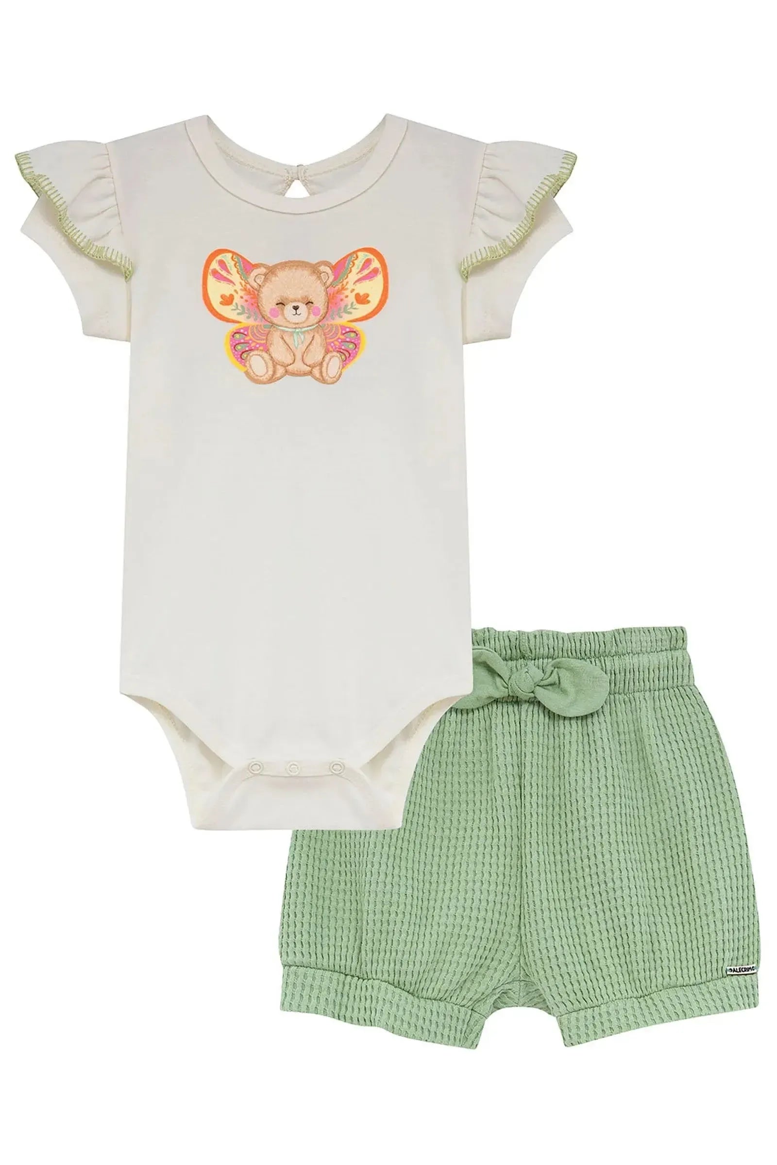 Conjunto de Body em Suedine e Shorts em Malha Big Waffle 95547 Kukiê Bebê Menina