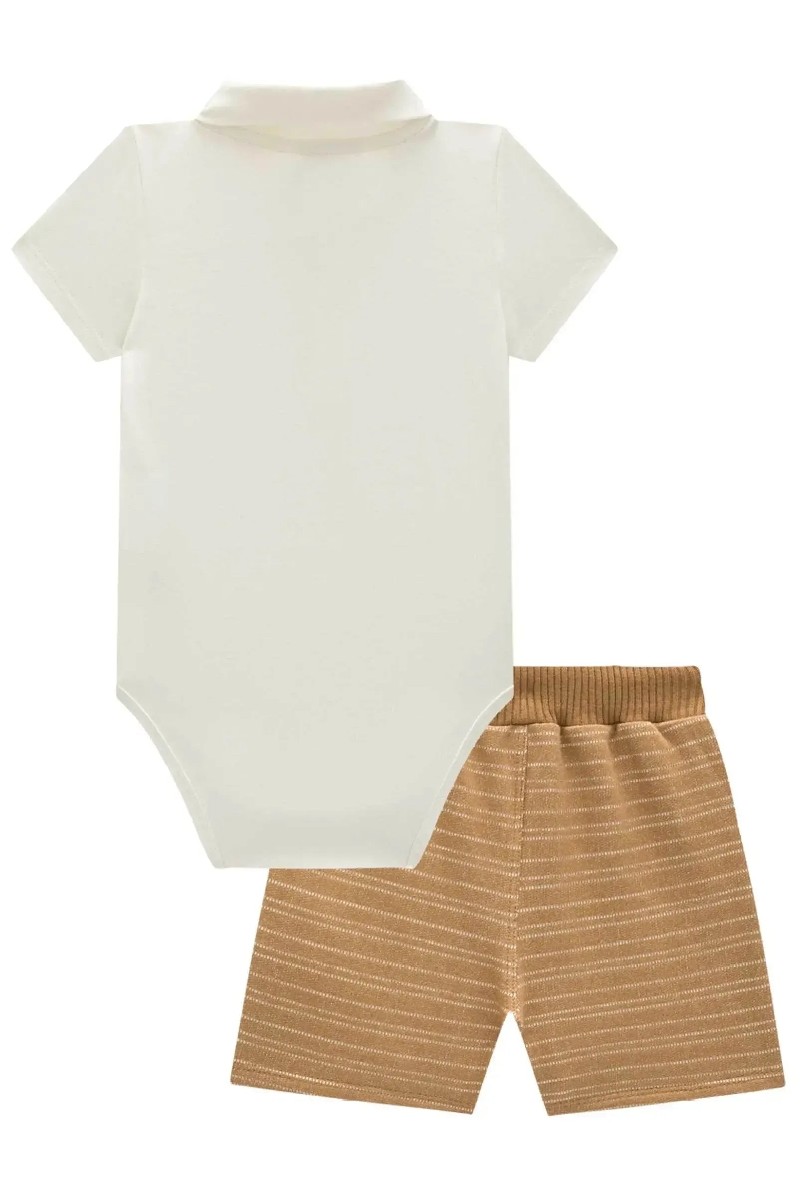 Conjunto de Body Polo em Cotton e Bermuda em Moletom Listrado sem Pelúcia 84799 LucBoo Bebê Menino