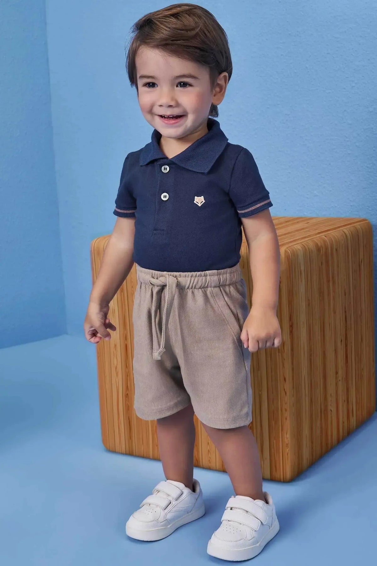 Conjunto de Body Polo em Piquet com Elastano e Bermuda em Cotton Jeans com Elastano 99412 Johnny Fox Bebê Menino