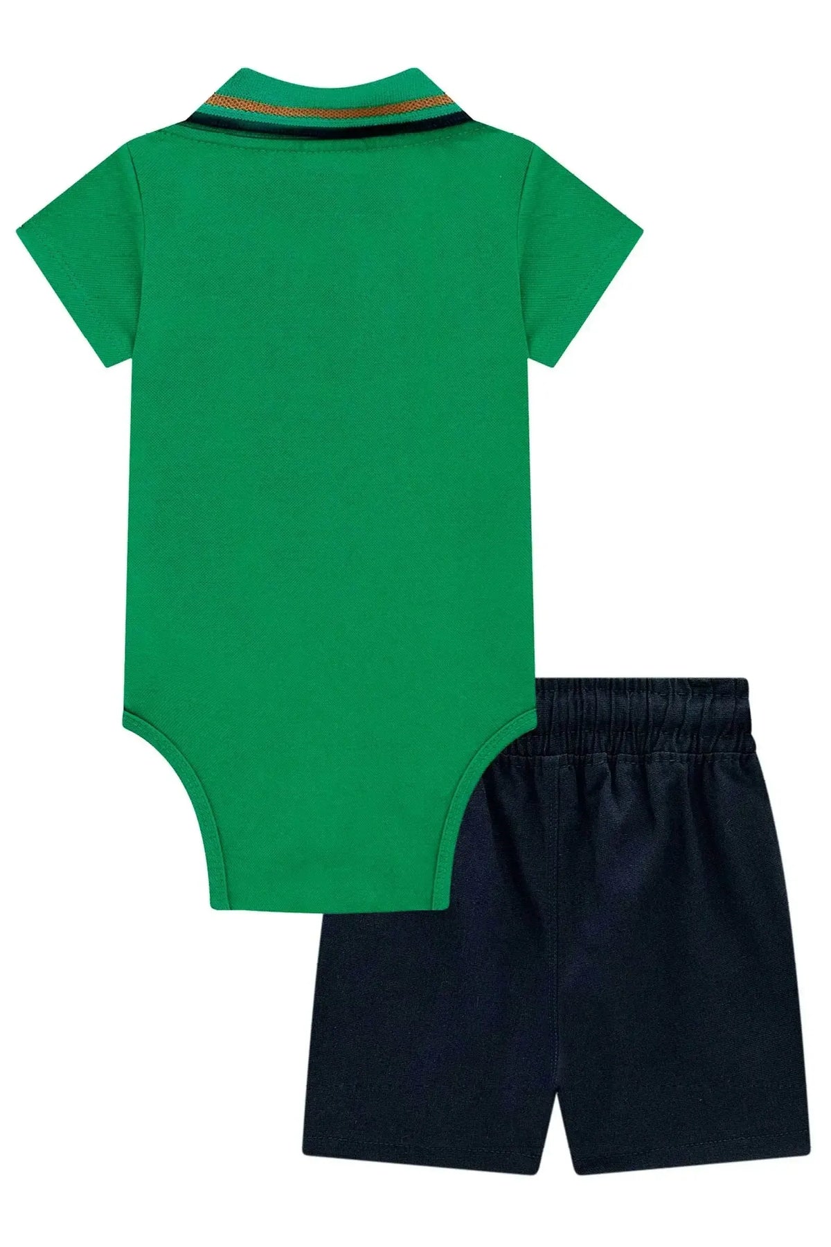Conjunto de Body Polo em Piquet com Elastano e Bermuda em Linho Santorine com Elastano 98005 LucBoo Bebê Menino