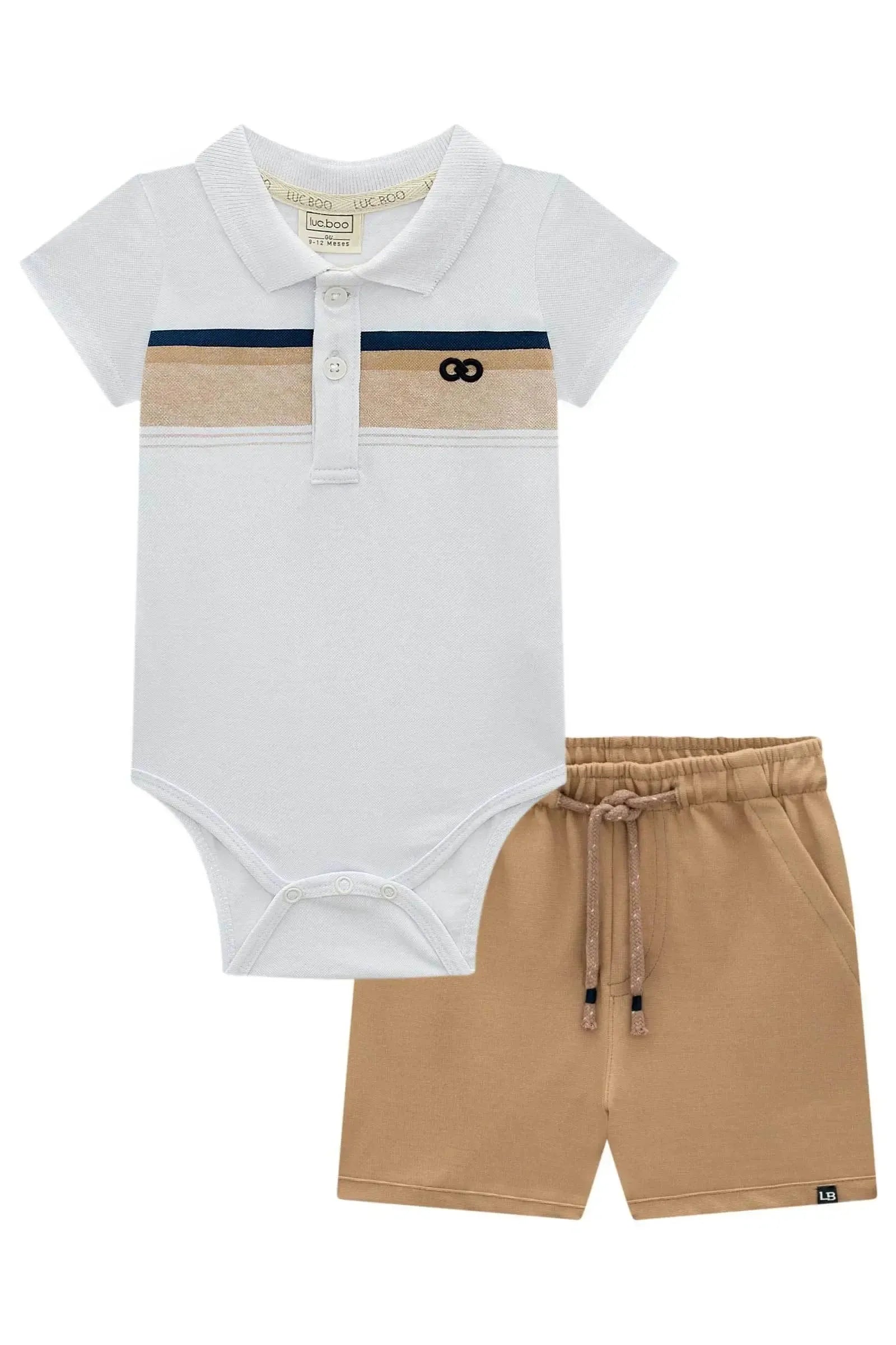 Conjunto de Body Polo em Piquet com Elastano e Bermuda em Malha Alfaiataria com Elastano 97984 LucBoo Bebê Menino