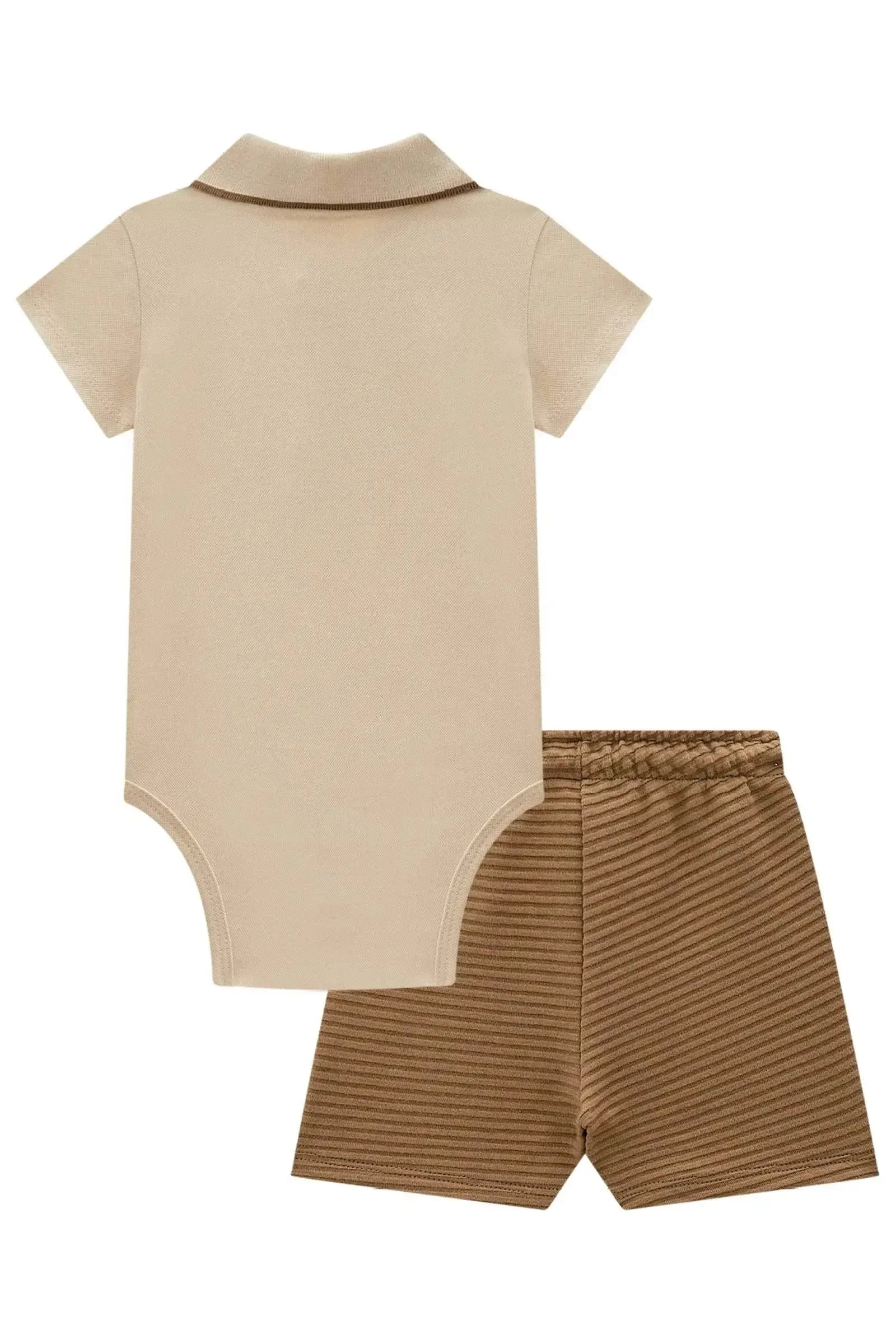 Conjunto de Body Polo em Piquet com Elastano e Bermuda em Moletom Relevo 98022 LucBoo Bebê Menino