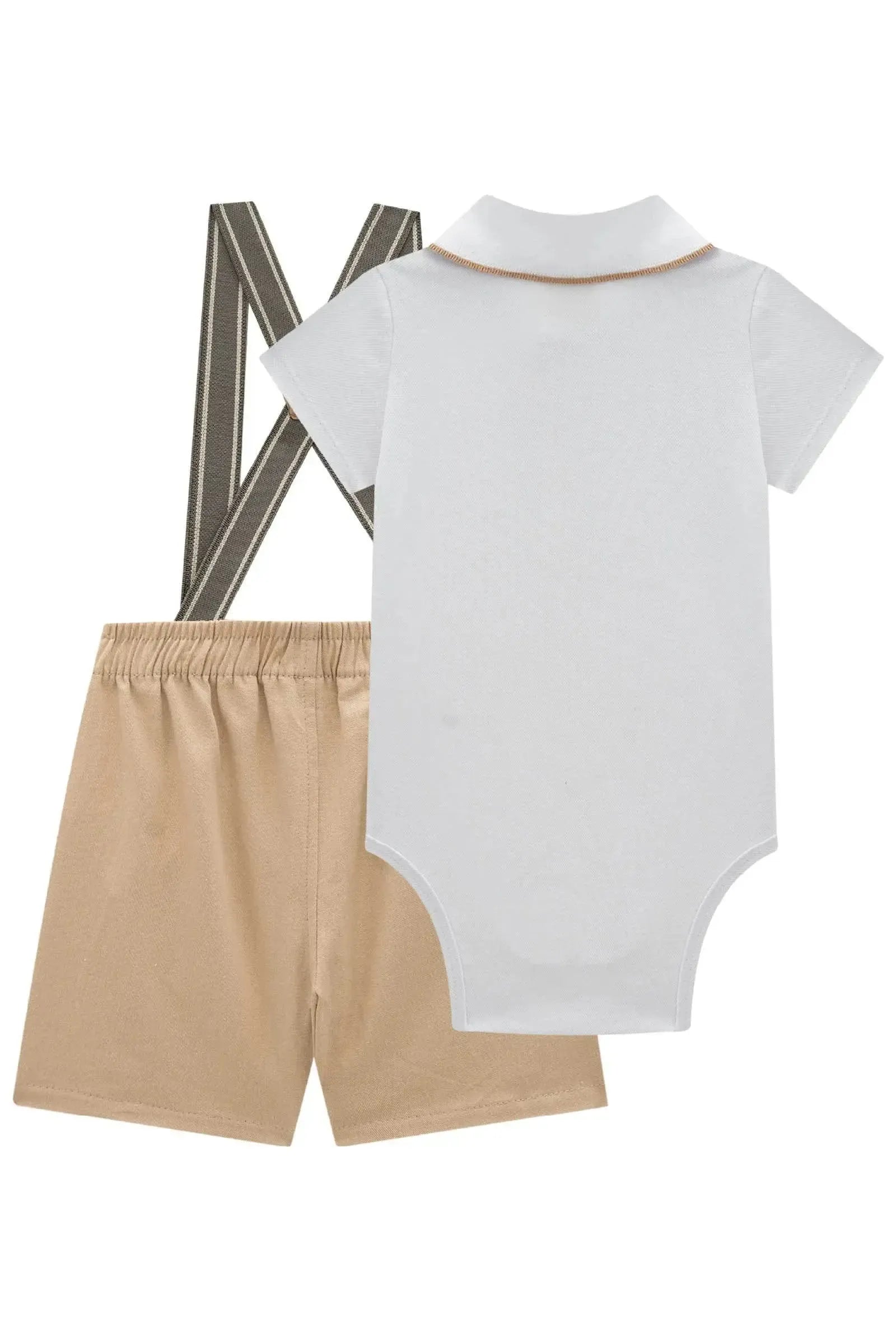 Conjunto de Body Polo em Piquet com Elastano e Bermuda em Sarja Girassol com Elastano 97342 LucBoo Bebê Menino