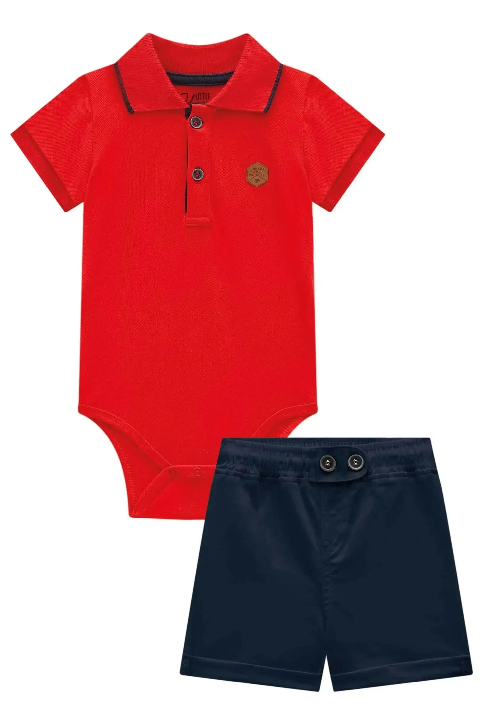 Conjunto de Body Polo em Piquet com Elastano e Bermuda em Sarja Girassol com Elastano 94883 Johnny Fox Bebê Menino