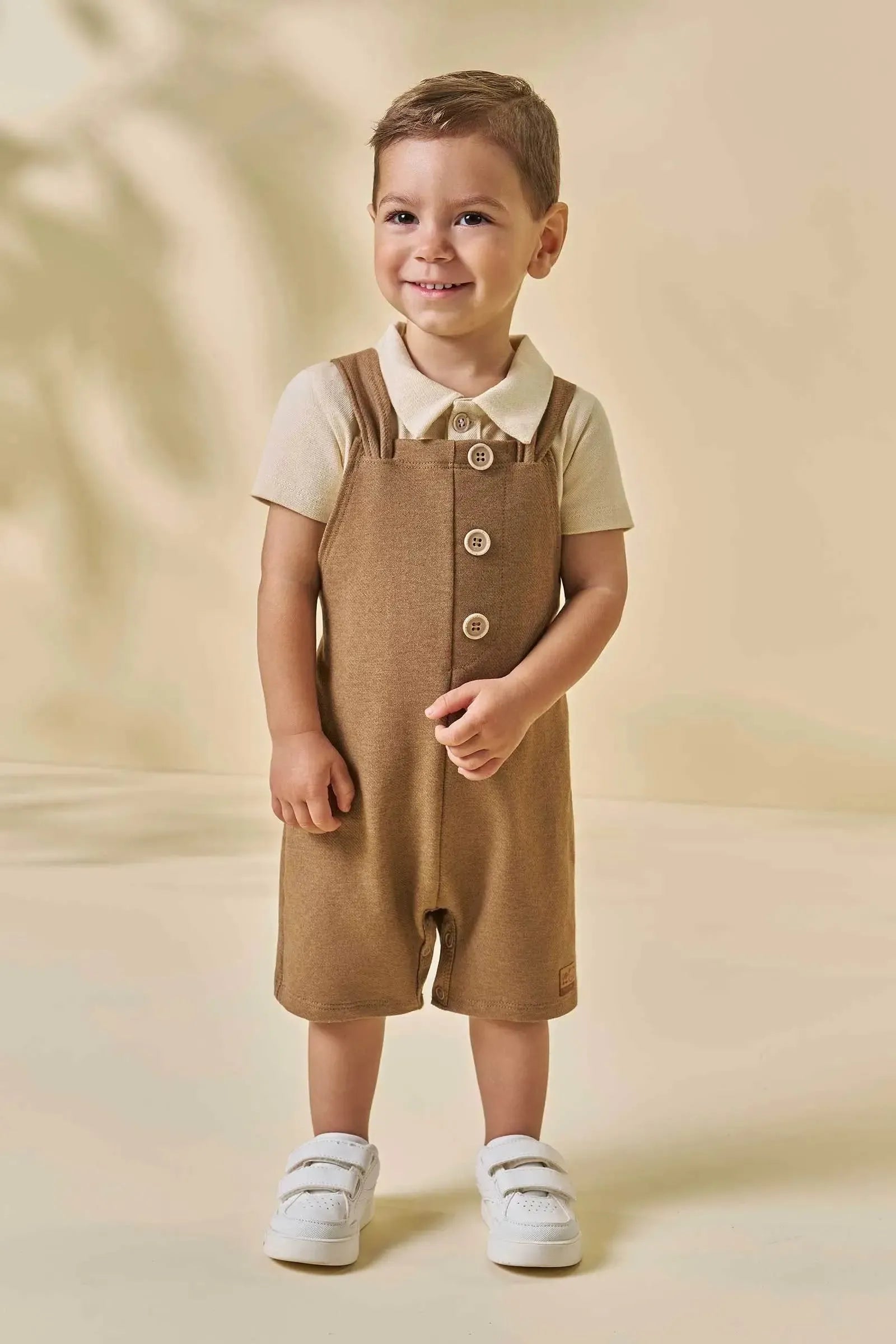 Conjunto de Body Polo em Piquet com Elastano e Jardineira em Cotton Jeans com Elastano 96232 LucBoo Bebê Menino