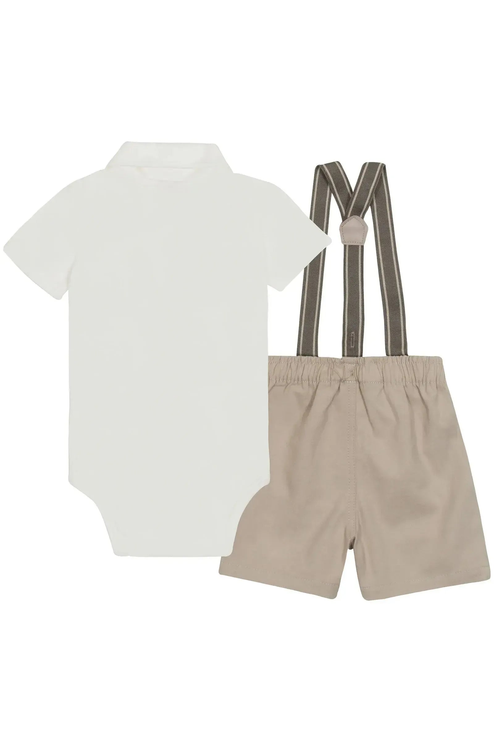 Conjunto de Body Polo em Ribana 1x1 e Bermuda em Sarja Girassol com Elastano e Suspensório 87383 LucBoo Bebê Menino
