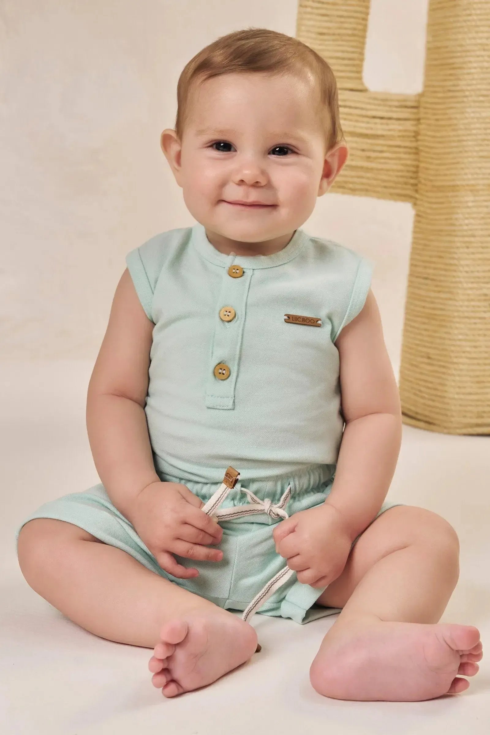 Conjunto de Body Regata e Bermuda em Piquet com Elastano 86620 LucBoo Bebê Menino