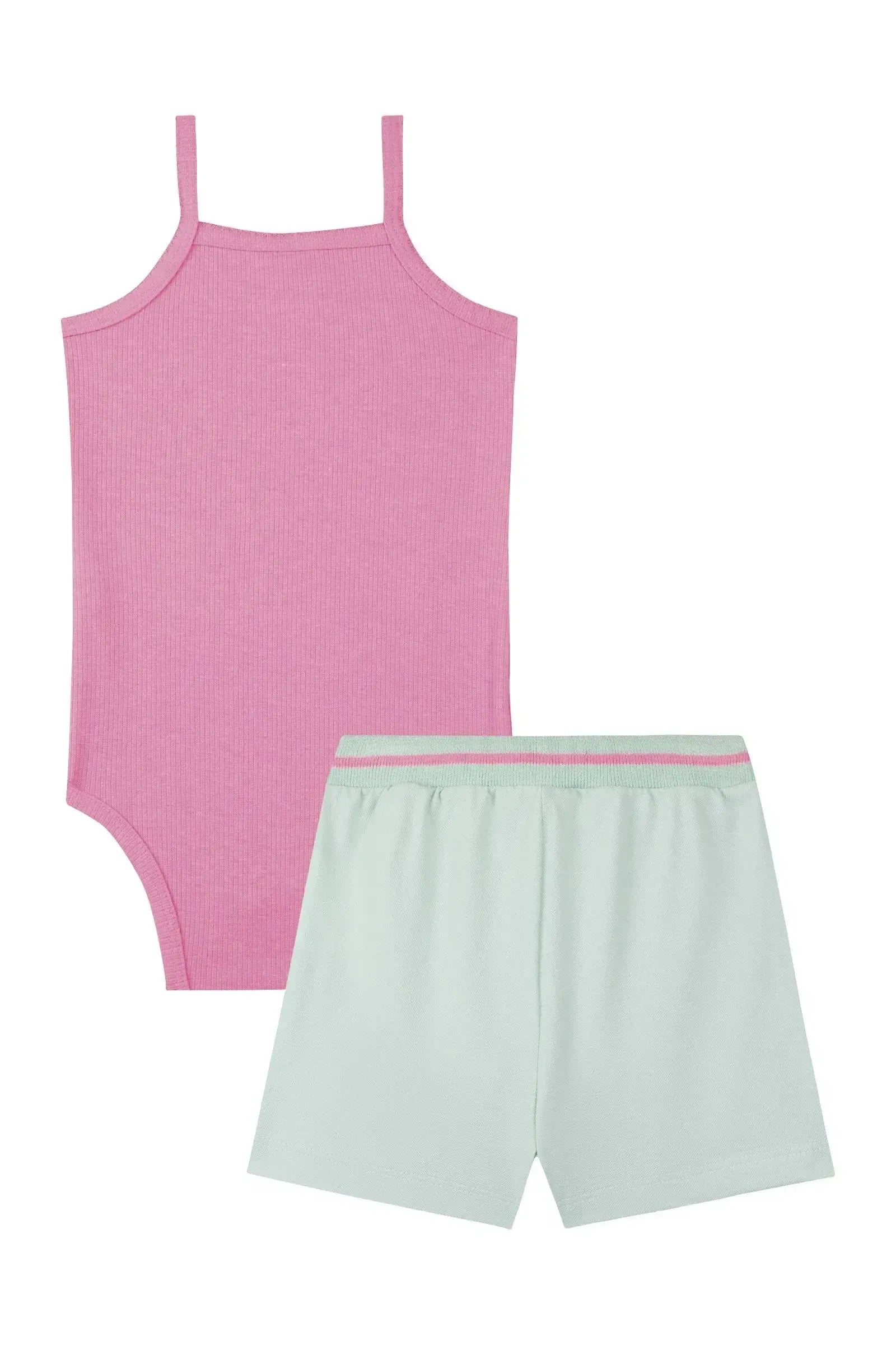 Conjunto de Body Regata em Canelado e Shorts em Piquet 86821 Kukiê Bebê Menina