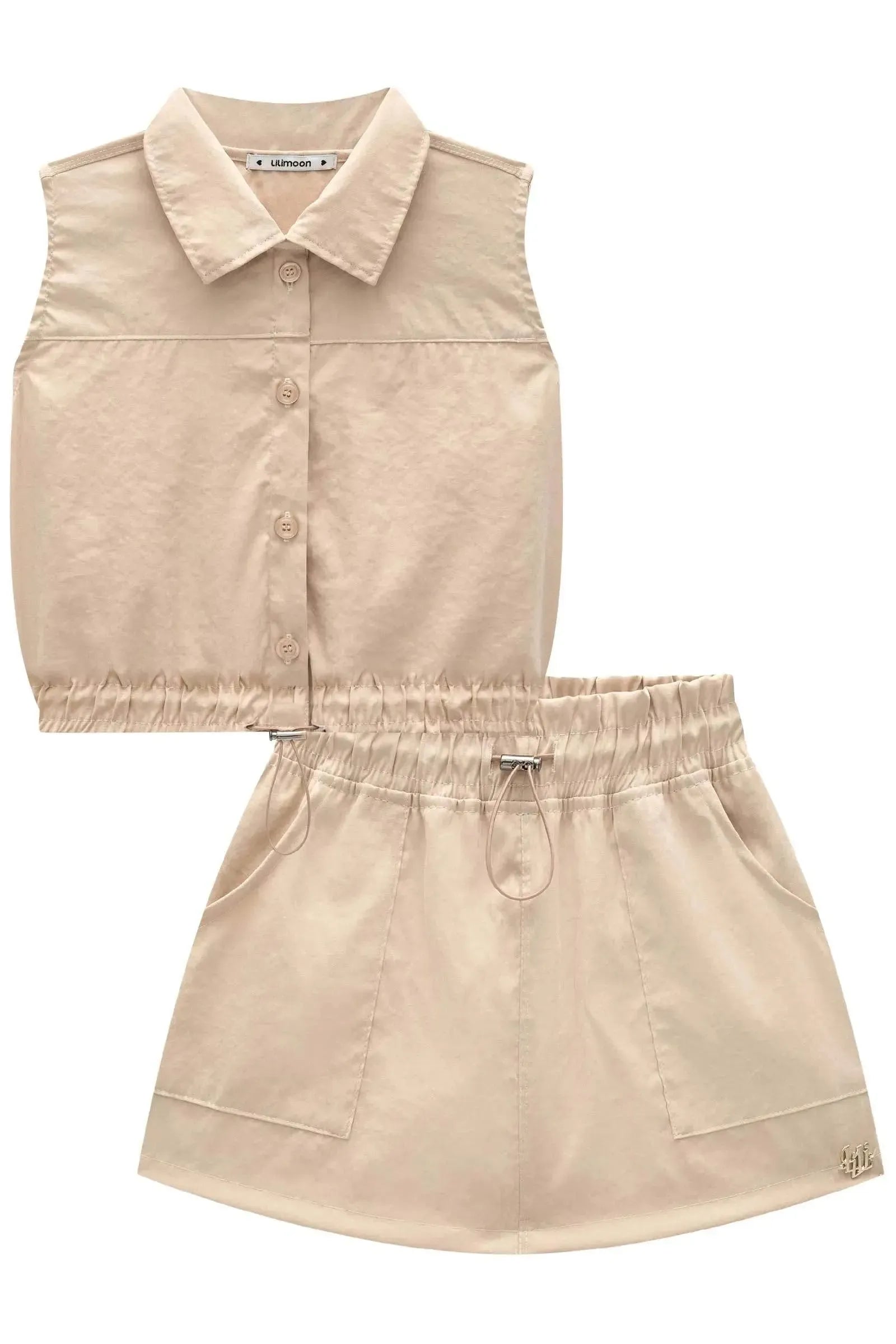 Conjunto de Camisa Boxy e Short Saia em Nylon 83836 Lilimoon Teen Menina