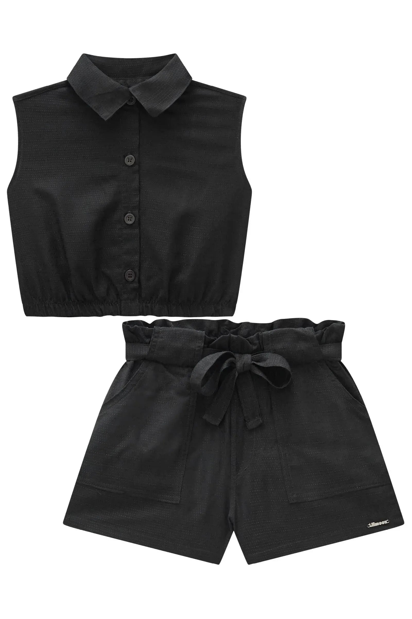 Conjunto de Camisa Cropped e Shorts em Viscose Cadaqués 83889 Lilimoon Teen Menina
