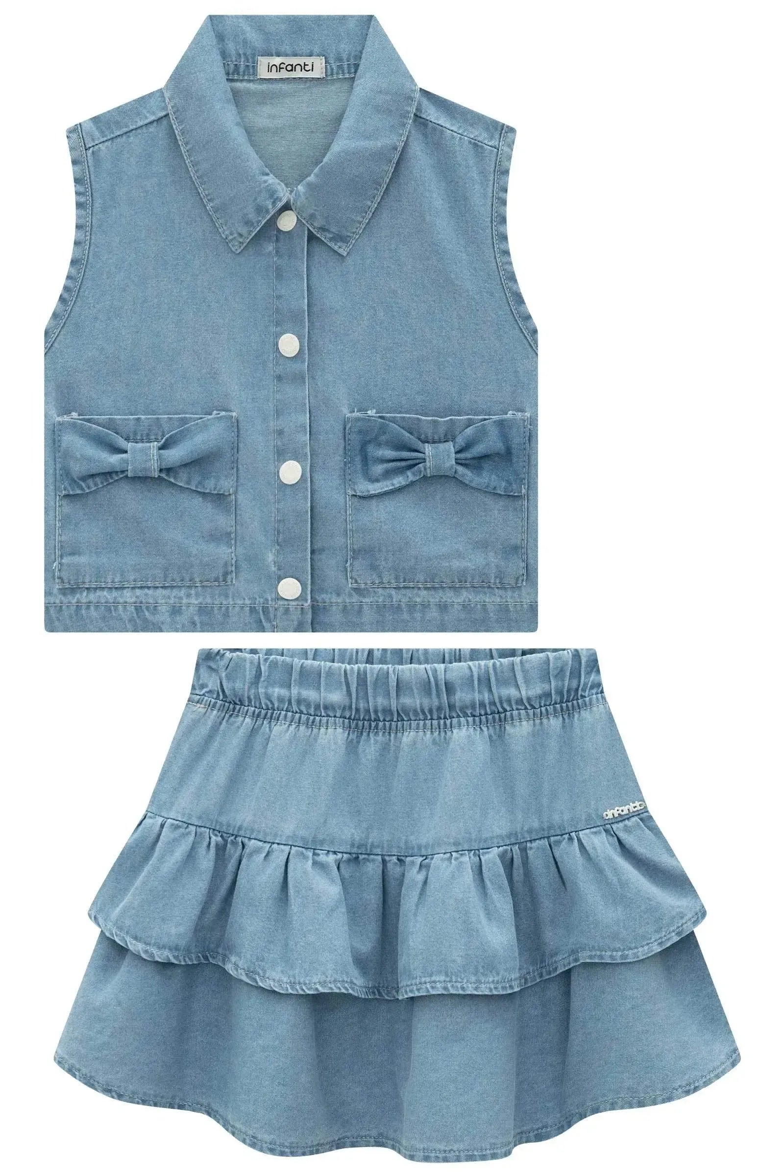 Conjunto de Camisa e Saia em Jeans 97205 Infanti Infantil Menina