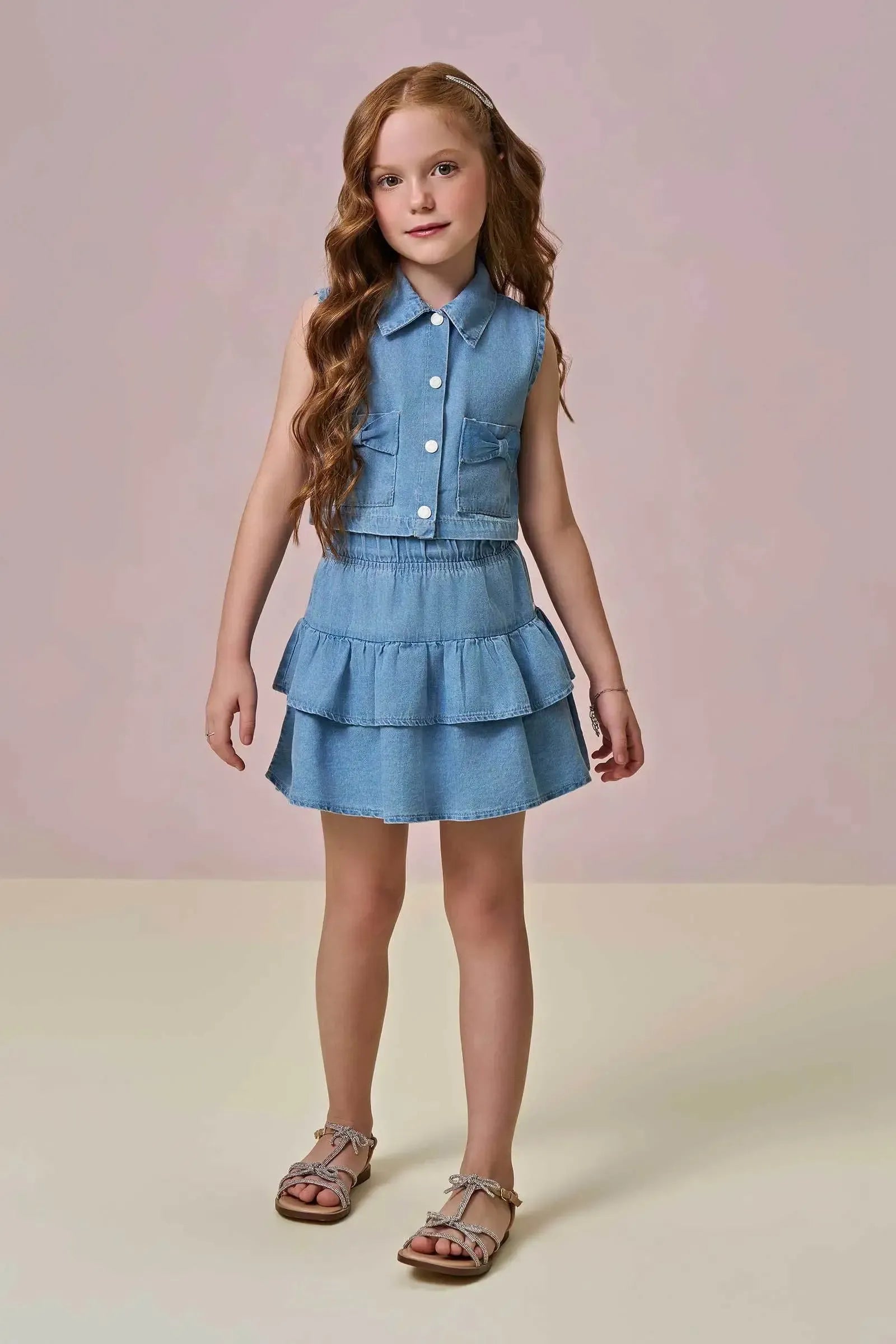 Conjunto de Camisa e Saia em Jeans 97205 Infanti Infantil Menina