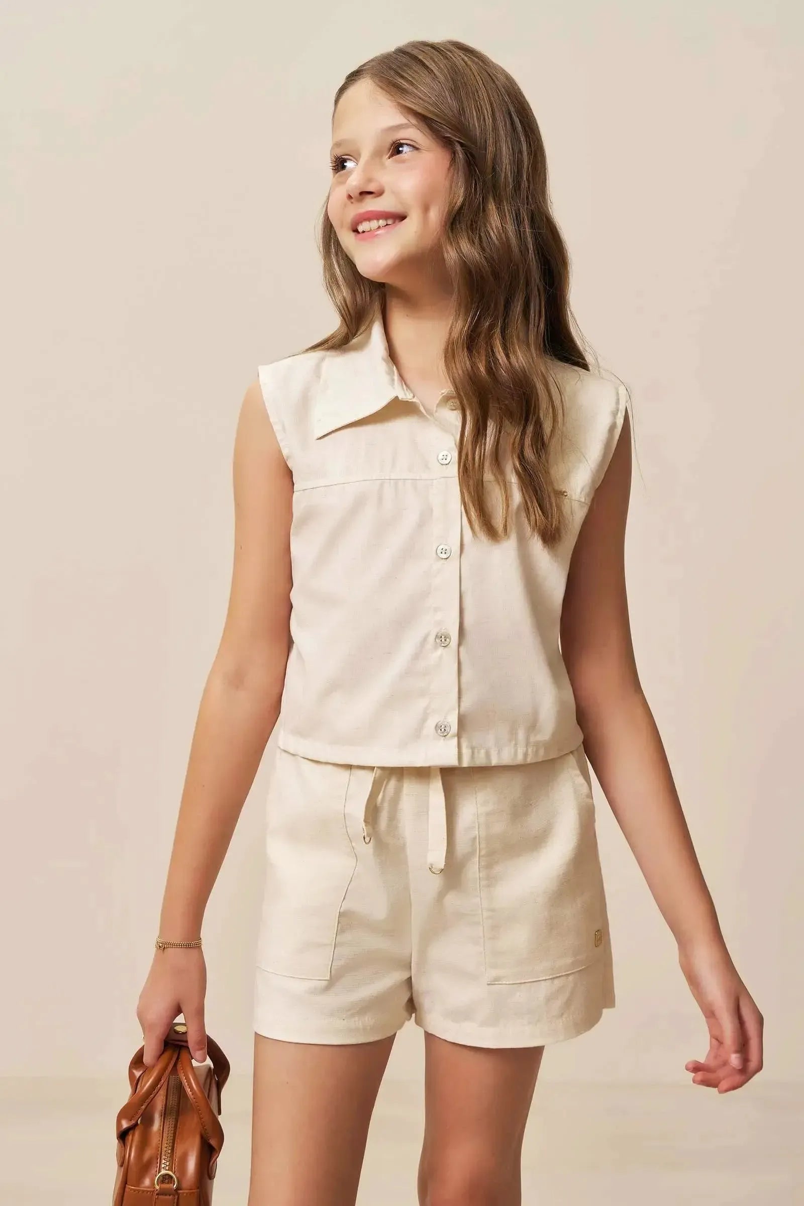 Conjunto de Camisa e Shorts em Linho com Elastano 92717 Vic&Vicky Teen Menina