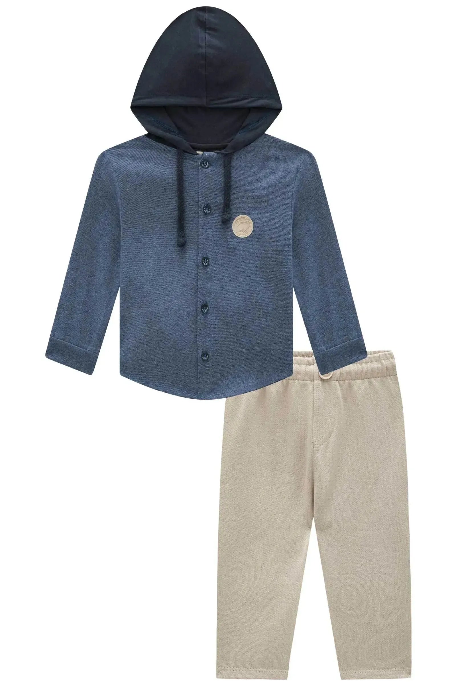 Conjunto de Camisa em Flanela Melange e Calça Comfy em Moletwill com Elastano 92069 LucBoo Bebê Menino