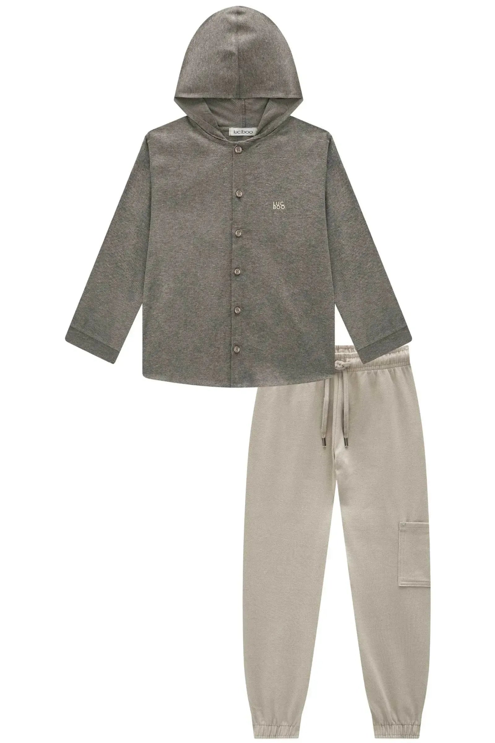 Conjunto de Camisa em Flanela Melange e Calça Jogger em Moletwill com Elastano 92047 LucBoo Infantil Menino