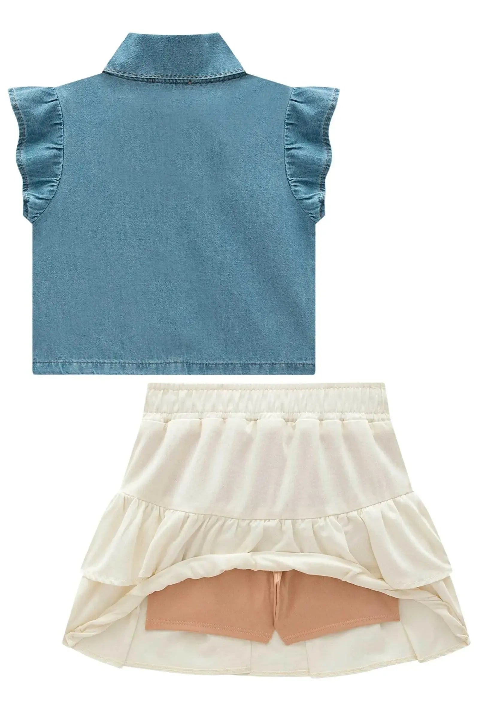Conjunto de Camisa em Jeans e Saia em Sarja com Elastano. Com Short Embutido 98868 Infanti Infantil Menina