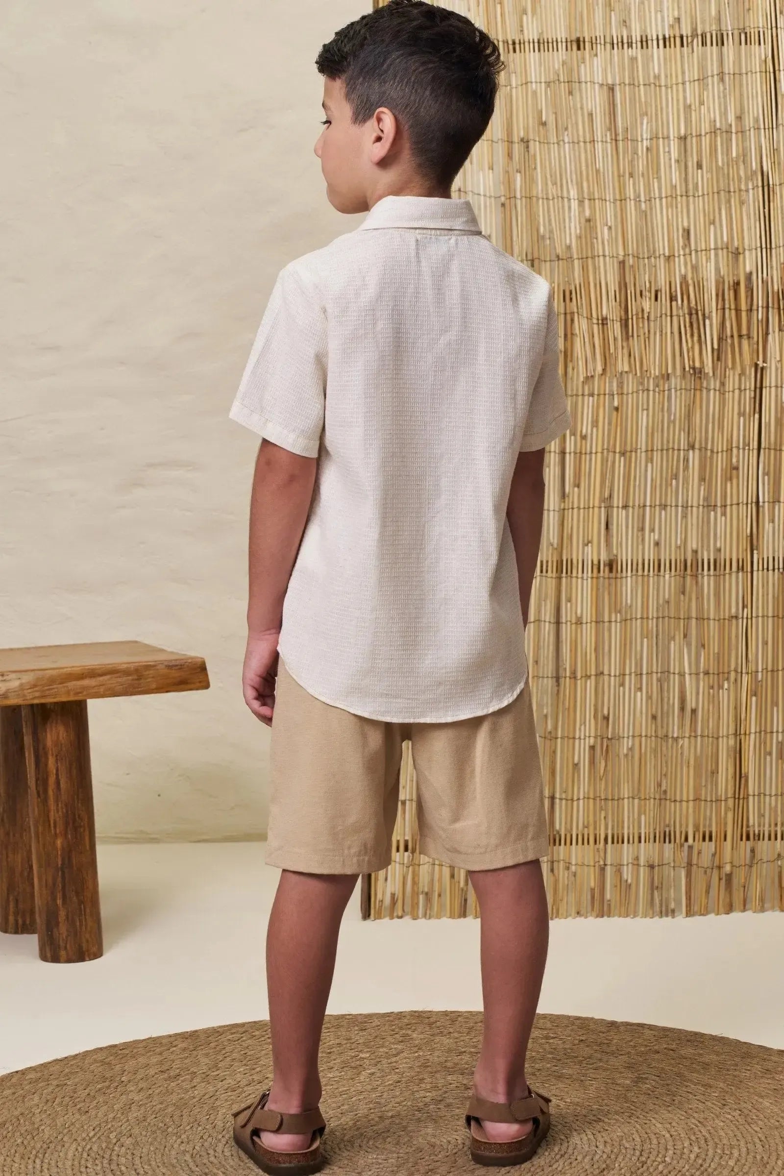 Conjunto de Camisa em Linho Cierro e Bermuda em Linho Santorine com Elastano 99031 LucBoo Infantil Menino