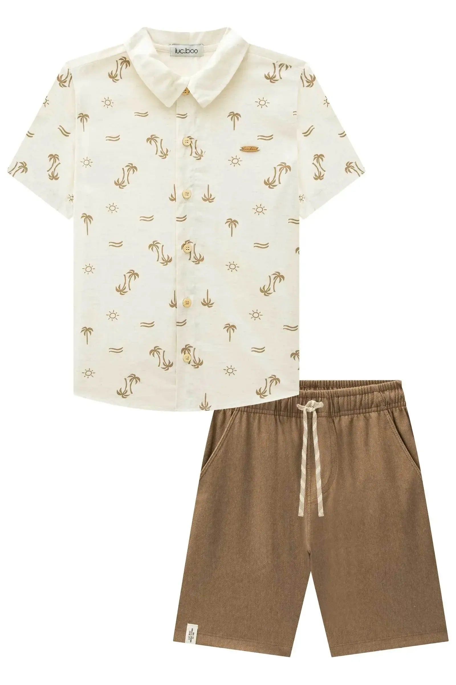 Conjunto de Camisa em Linho Deluxe e Bermuda em Cotton Jeans com Elastano 96050 LucBoo Infantil Menino