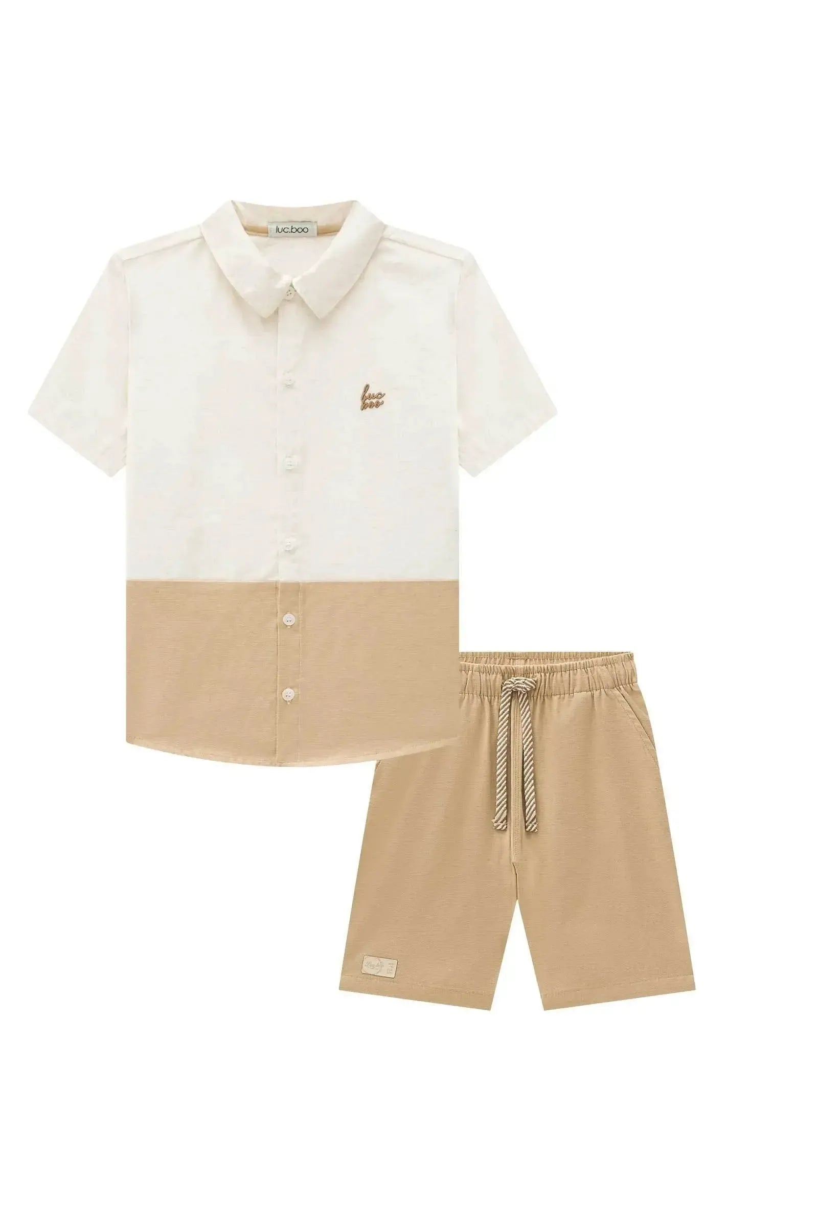 Conjunto de Camisa em Linho Deluxe e Bermuda em Linho Santorine 96166 LucBoo Infantil Menino