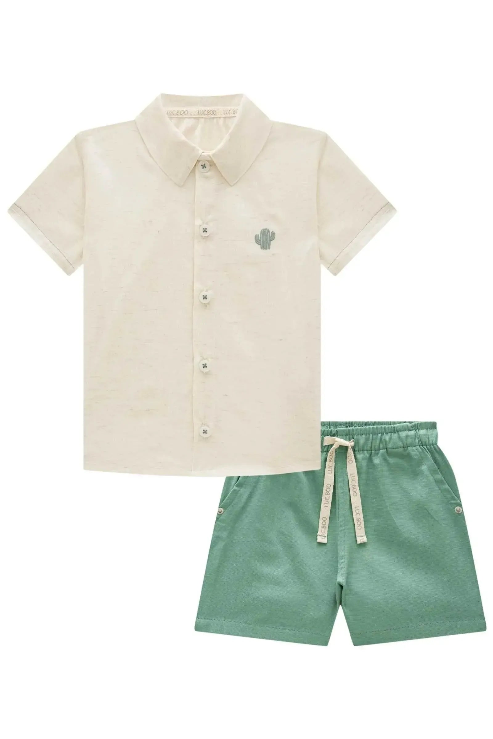 Conjunto de Camisa em Linho Deluxe e Bermuda em Linho Santorine com Elastano 86610 LucBoo Bebê Menino