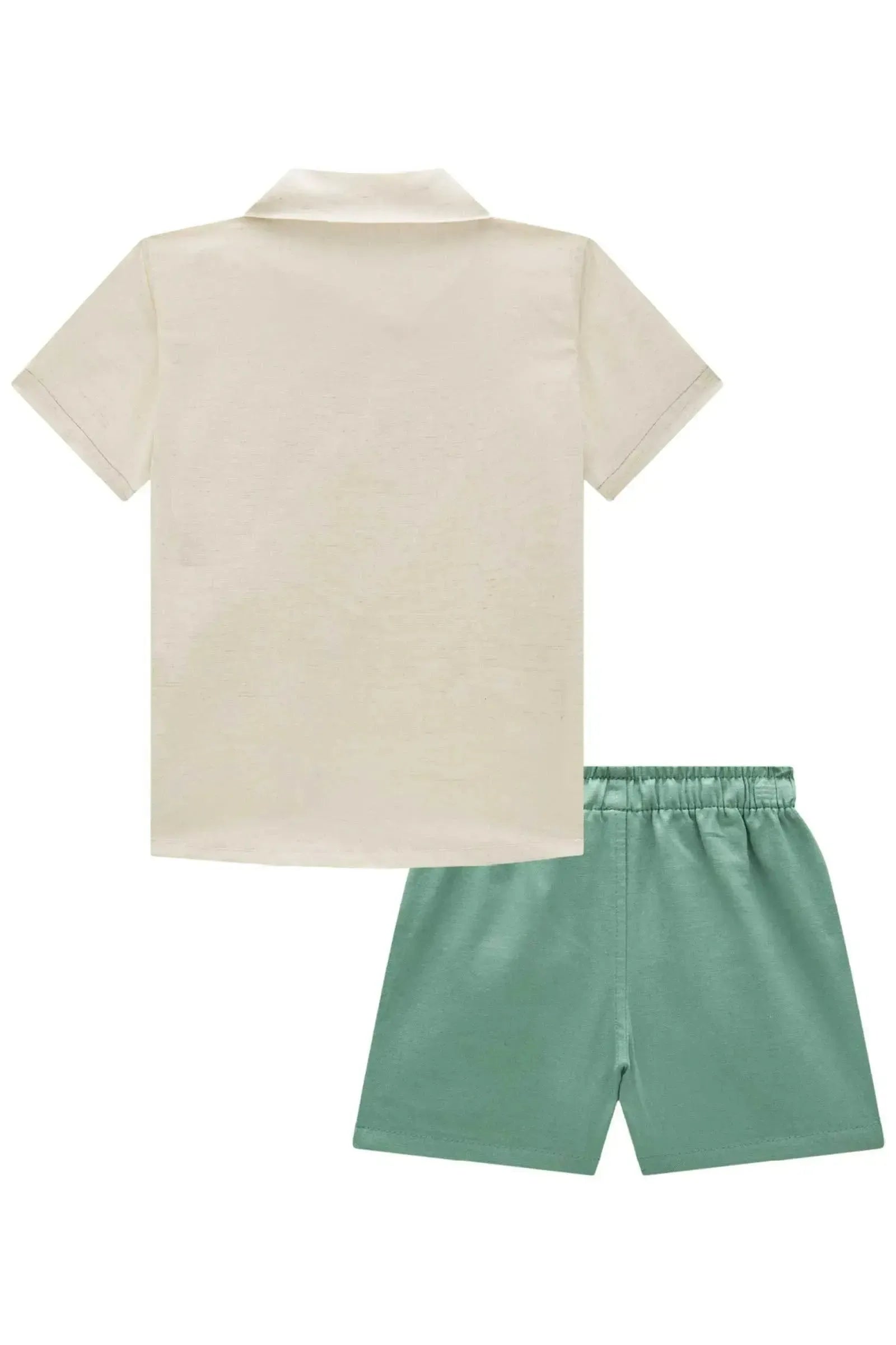 Conjunto de Camisa em Linho Deluxe e Bermuda em Linho Santorine com Elastano 86610 LucBoo Bebê Menino