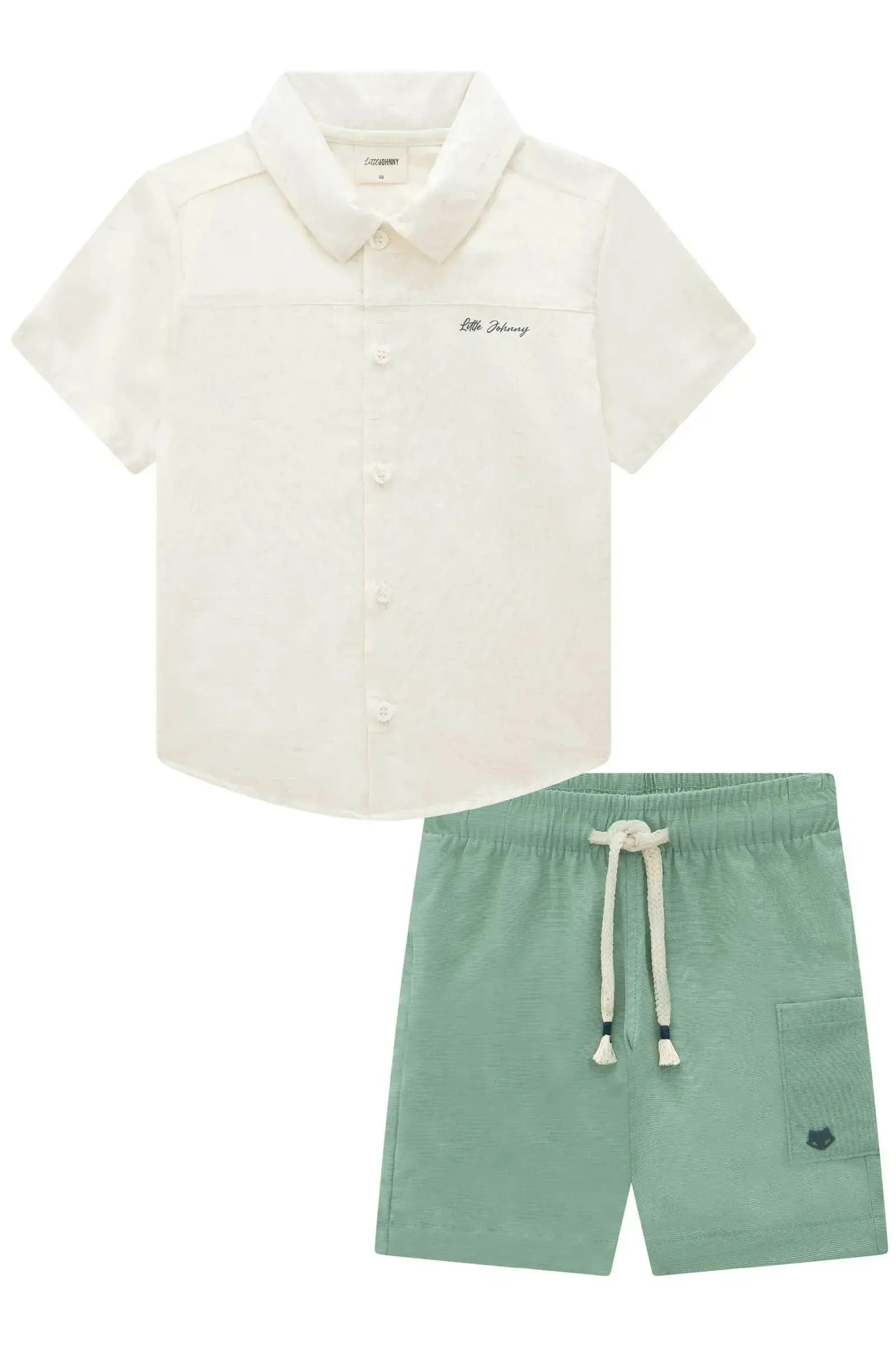 Conjunto de Camisa em Linho Deluxe e Bermuda em Linho Santorine com Elastano 93050 Johnny Fox Bebê Menino