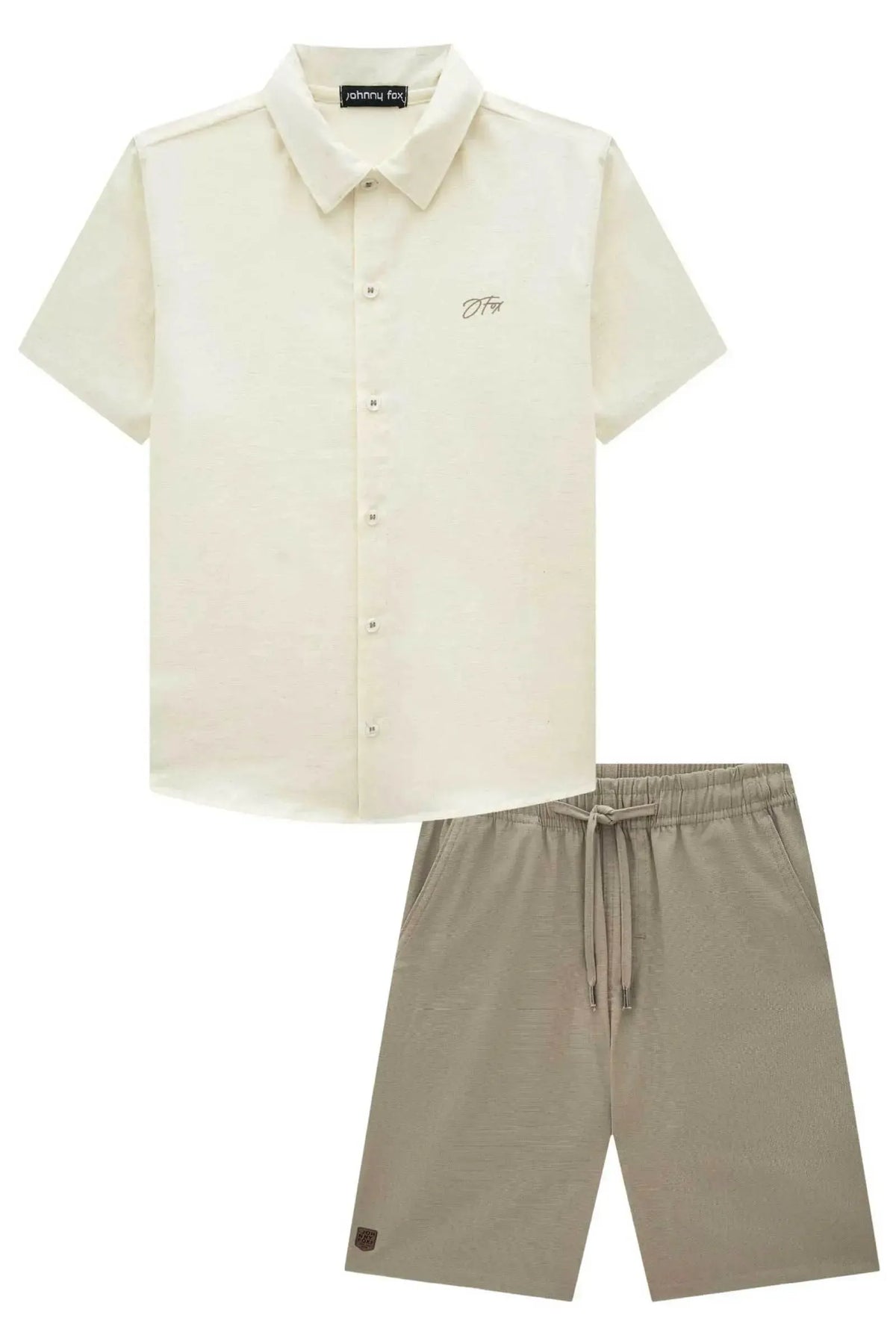 Conjunto de Camisa em Linho Deluxe e Bermuda em Linho Santorine com Elastano 93324 Johnny Fox Teen Menino