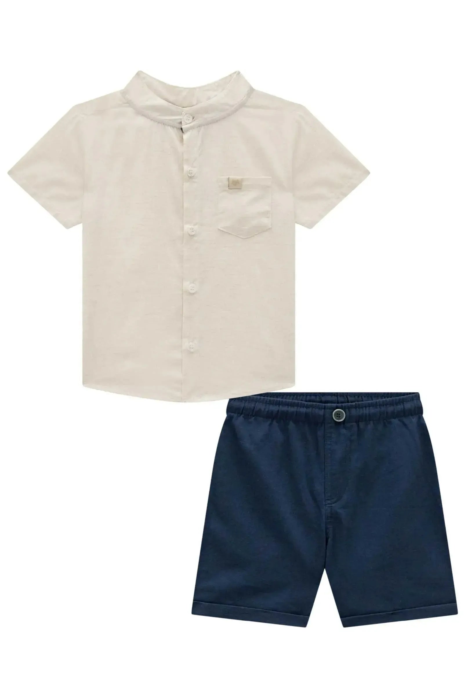 Conjunto de Camisa em Linho Deluxe e Bermuda em Linho Santorine com Elastano 95175 Johnny Fox Teen Menino