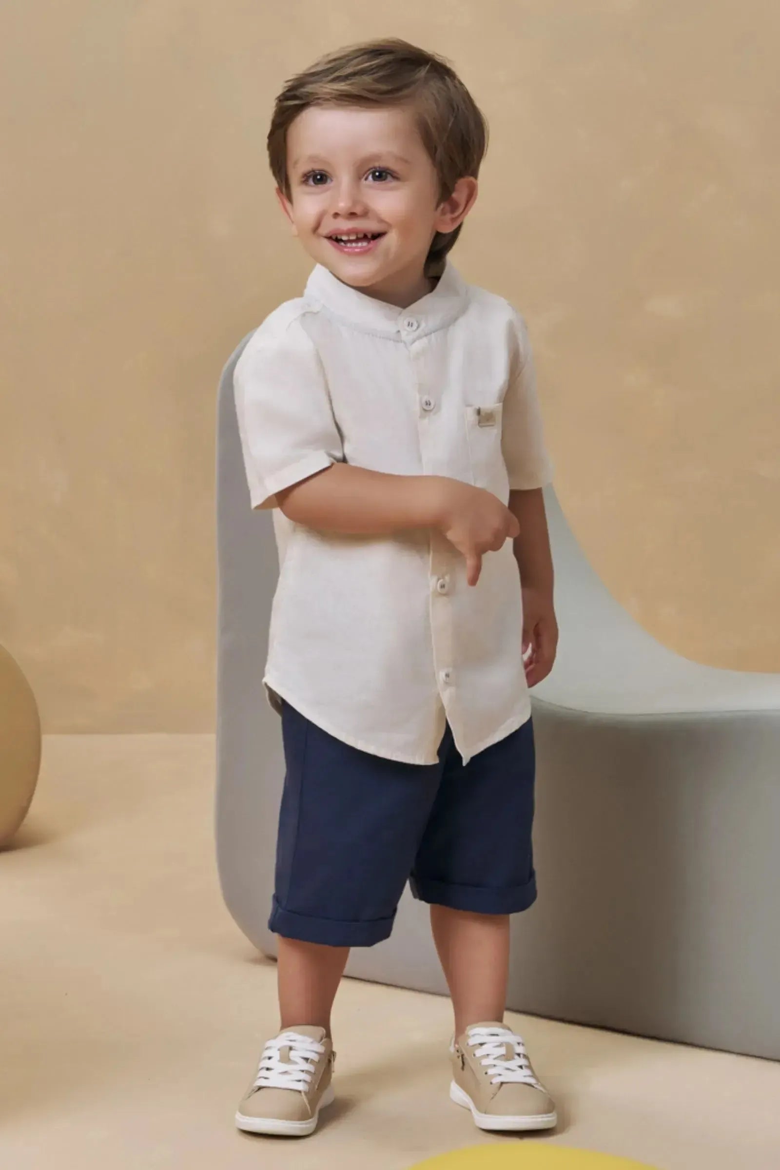 Conjunto de Camisa em Linho Deluxe e Bermuda em Linho Santorine com Elastano 95175 Johnny Fox Teen Menino