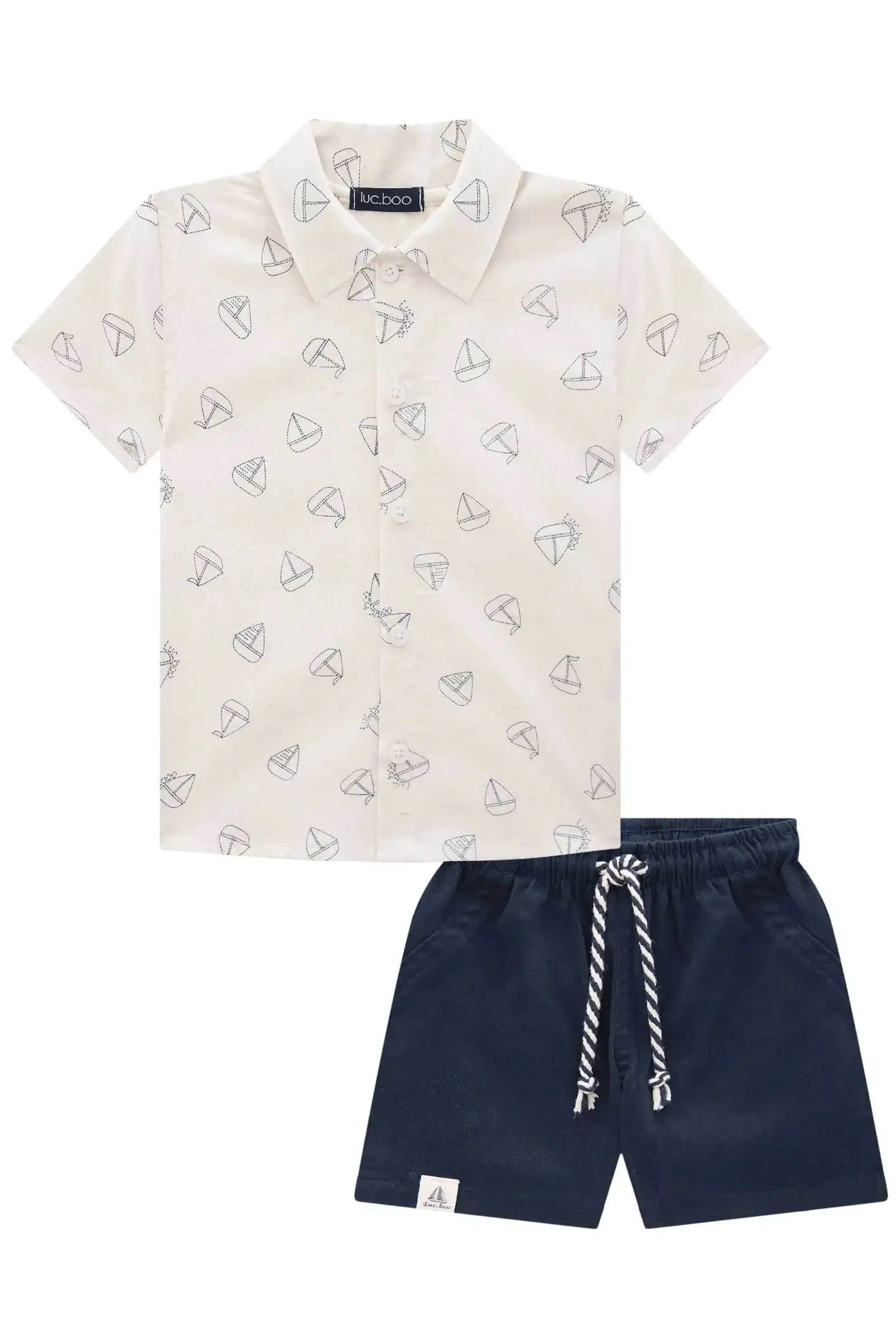 Conjunto de Camisa em Linho Deluxe e Bermuda em Sarja Caribe com Elastano 82963 LucBoo Bebê Menino