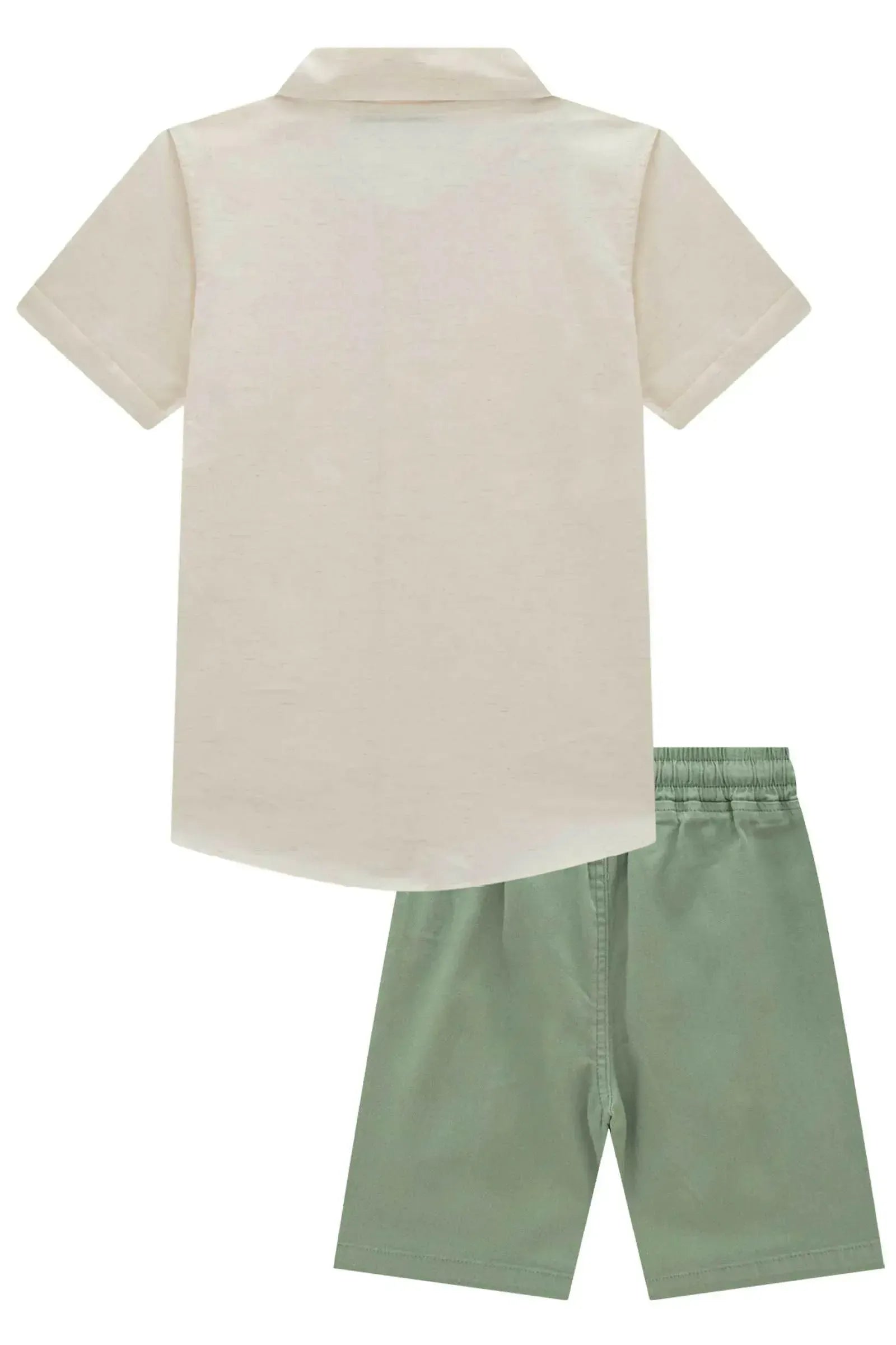 Conjunto de Camisa em Linho Deluxe e Bermuda em Sarja Stretch com Elastano 96403 LucBoo Infantil Menino