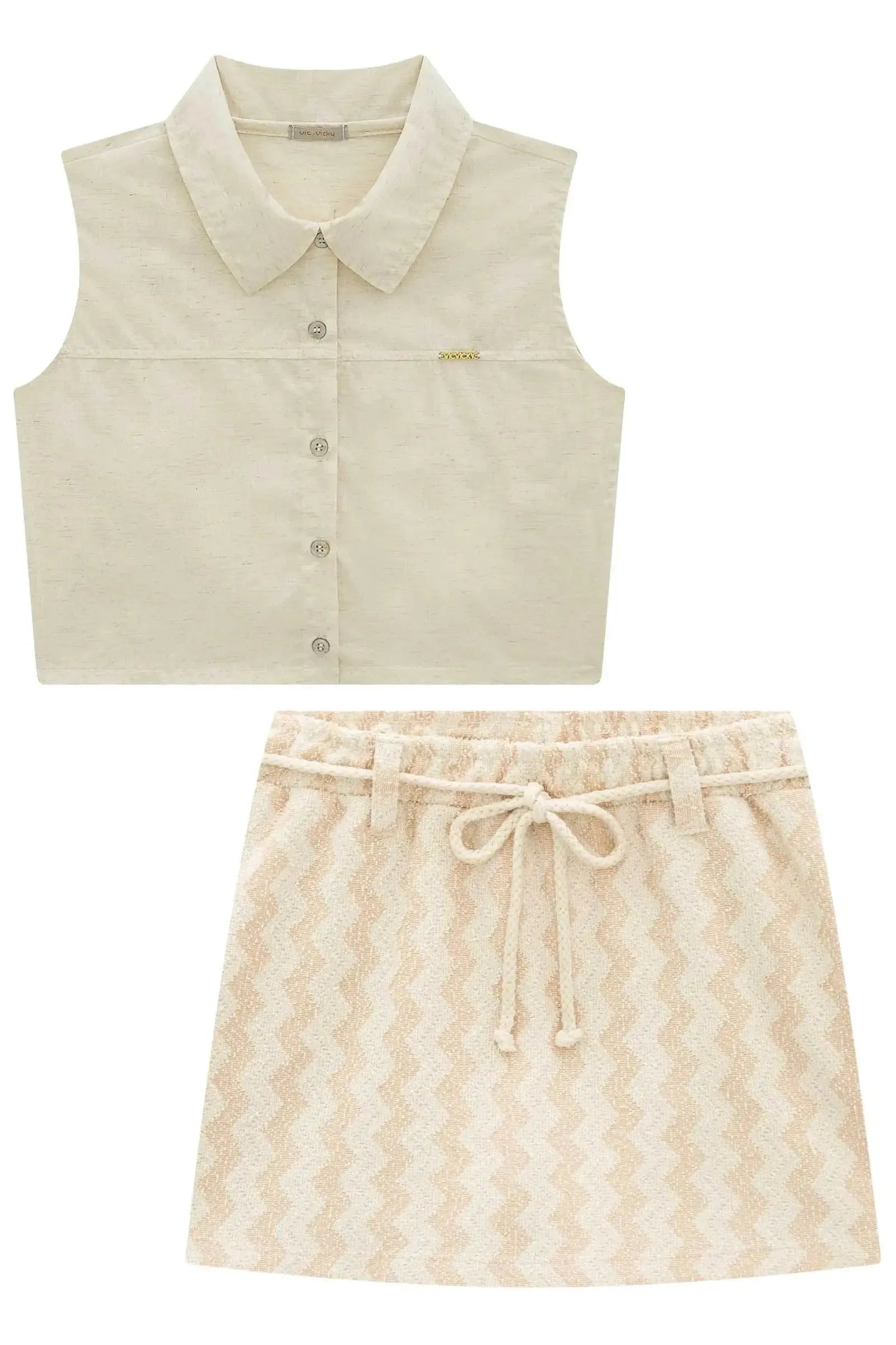 Conjunto de Camisa em Linho e Short Saia em Malha Resort 94412 Vic&Vicky Teen Menina