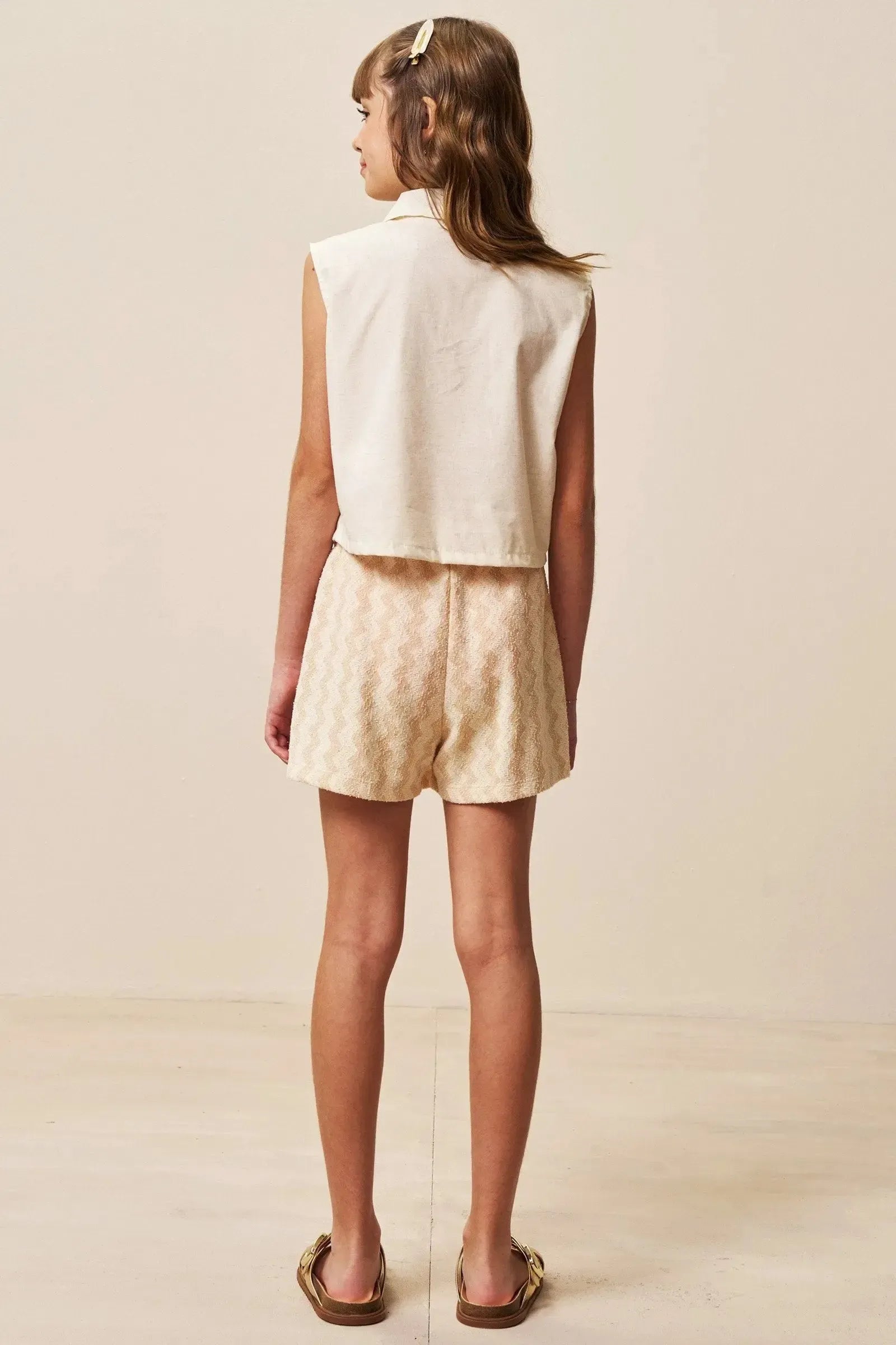 Conjunto de Camisa em Linho e Short Saia em Malha Resort 94412 Vic&Vicky Teen Menina