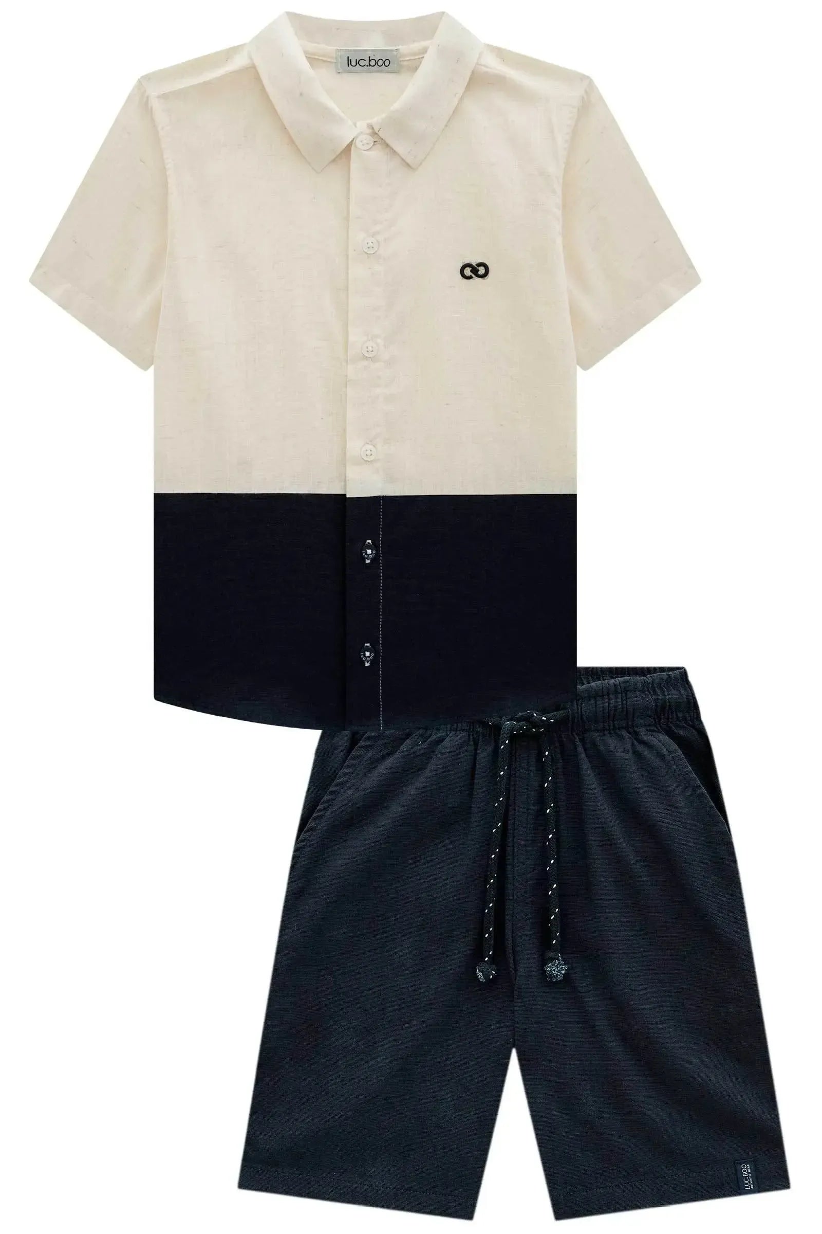 Conjunto de Camisa em Linho Verano e Bermuda em Linho Santorine com Elastano 99318 LucBoo Infantil Menino