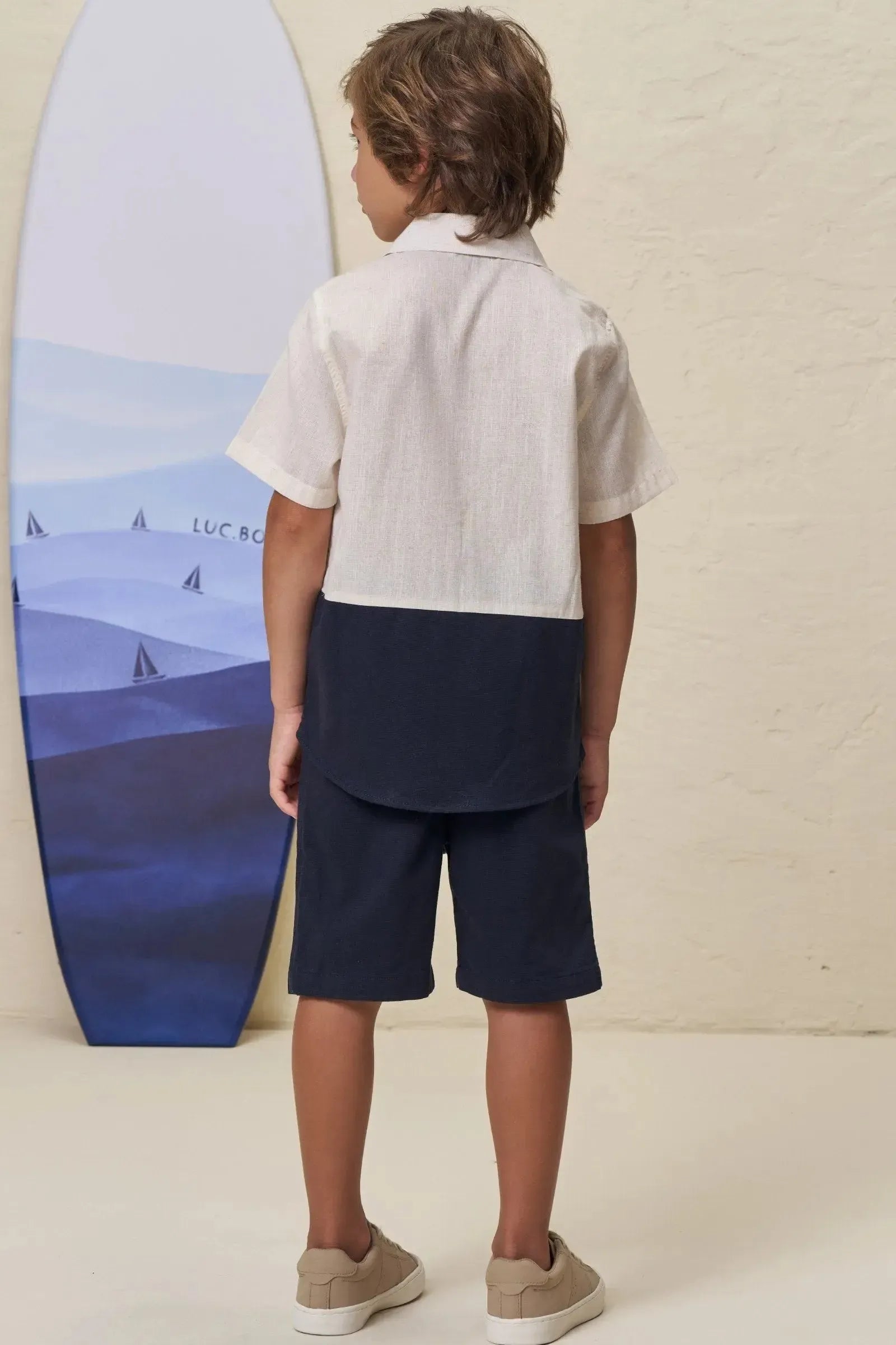 Conjunto de Camisa em Linho Verano e Bermuda em Linho Santorine com Elastano 99318 LucBoo Infantil Menino