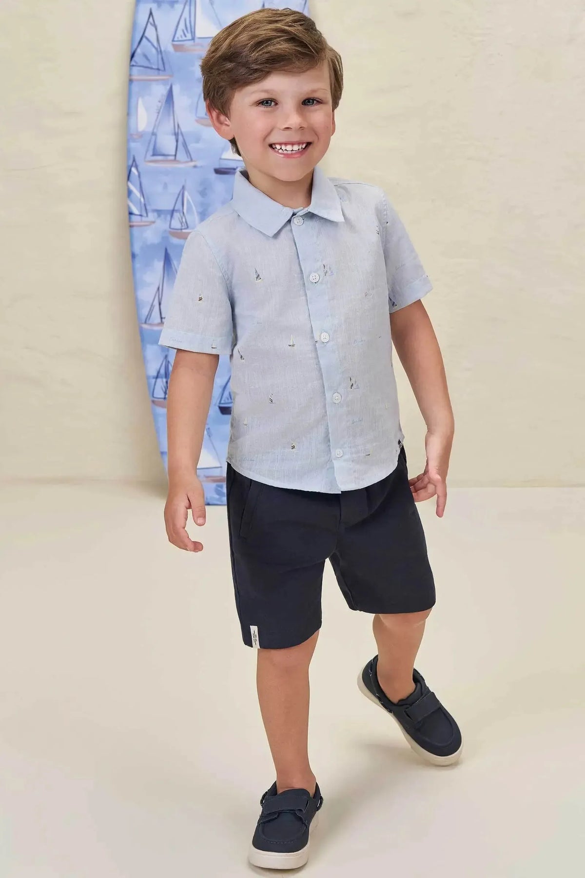 Conjunto de Camisa em Linho Verano e Bermuda Em linho Santorine 98241 LucBoo Infantil Menino
