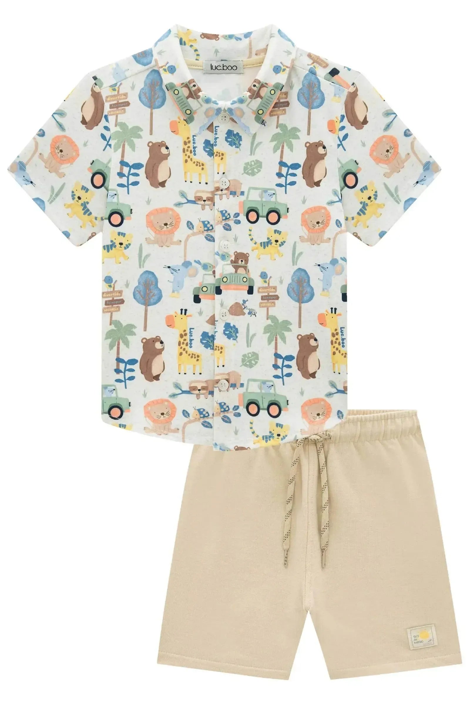 Conjunto de Camisa em Malha Power e Bermuda em Moletwill com Elastano 95047 LucBoo Infantil Menino