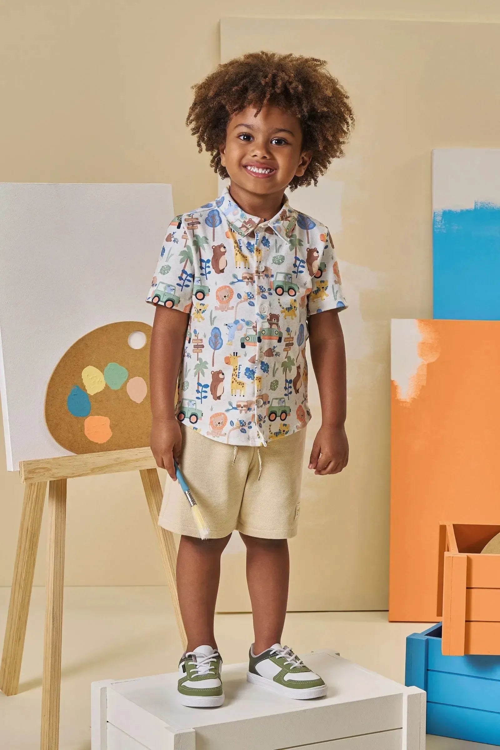 Conjunto de Camisa em Malha Power e Bermuda em Moletwill com Elastano 95047 LucBoo Infantil Menino