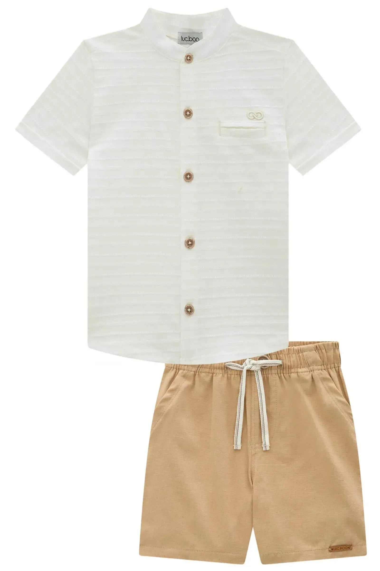 Conjunto de Camisa em Malha Textura e Bermuda em Linho Santorine com Elastano 97965 LucBoo Infantil Menino