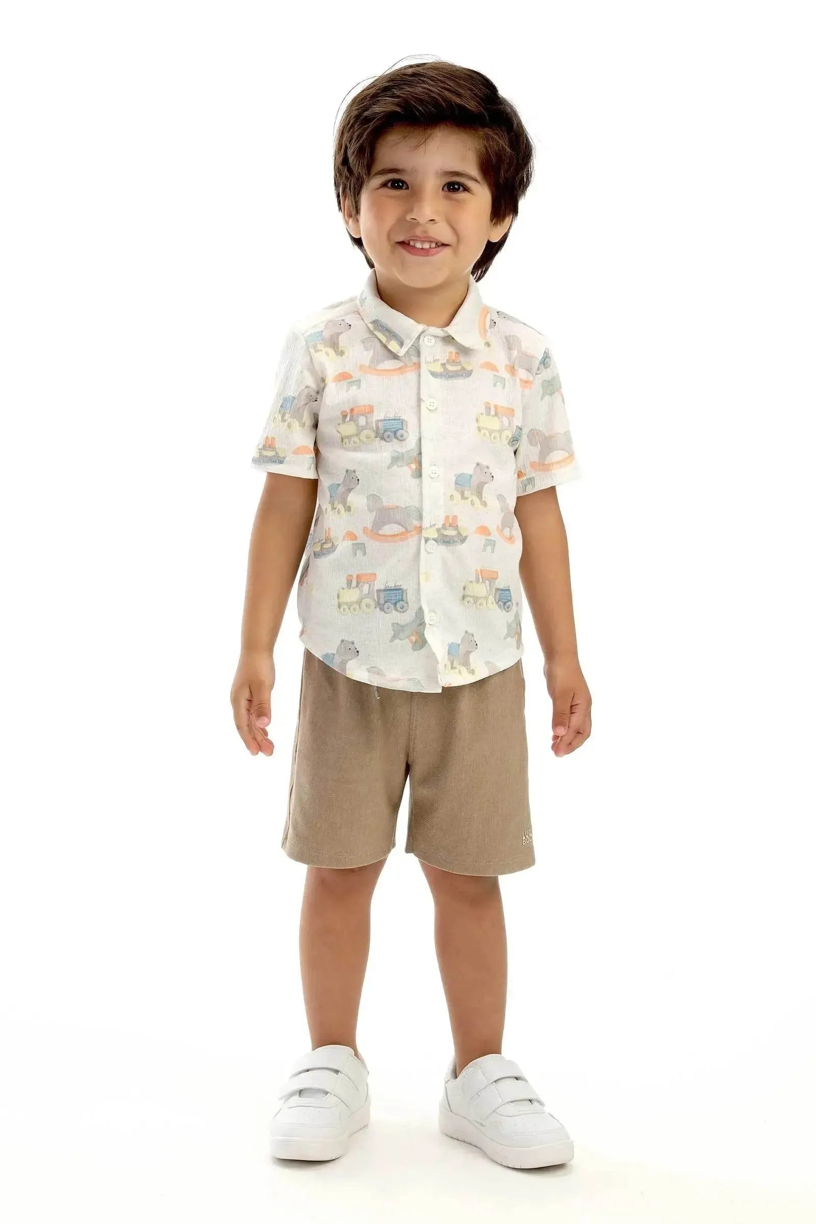 Conjunto de Camisa em Malha Wave e Bermuda em Cotton Jeans com Elastano 92836 LucBoo Bebê Menino