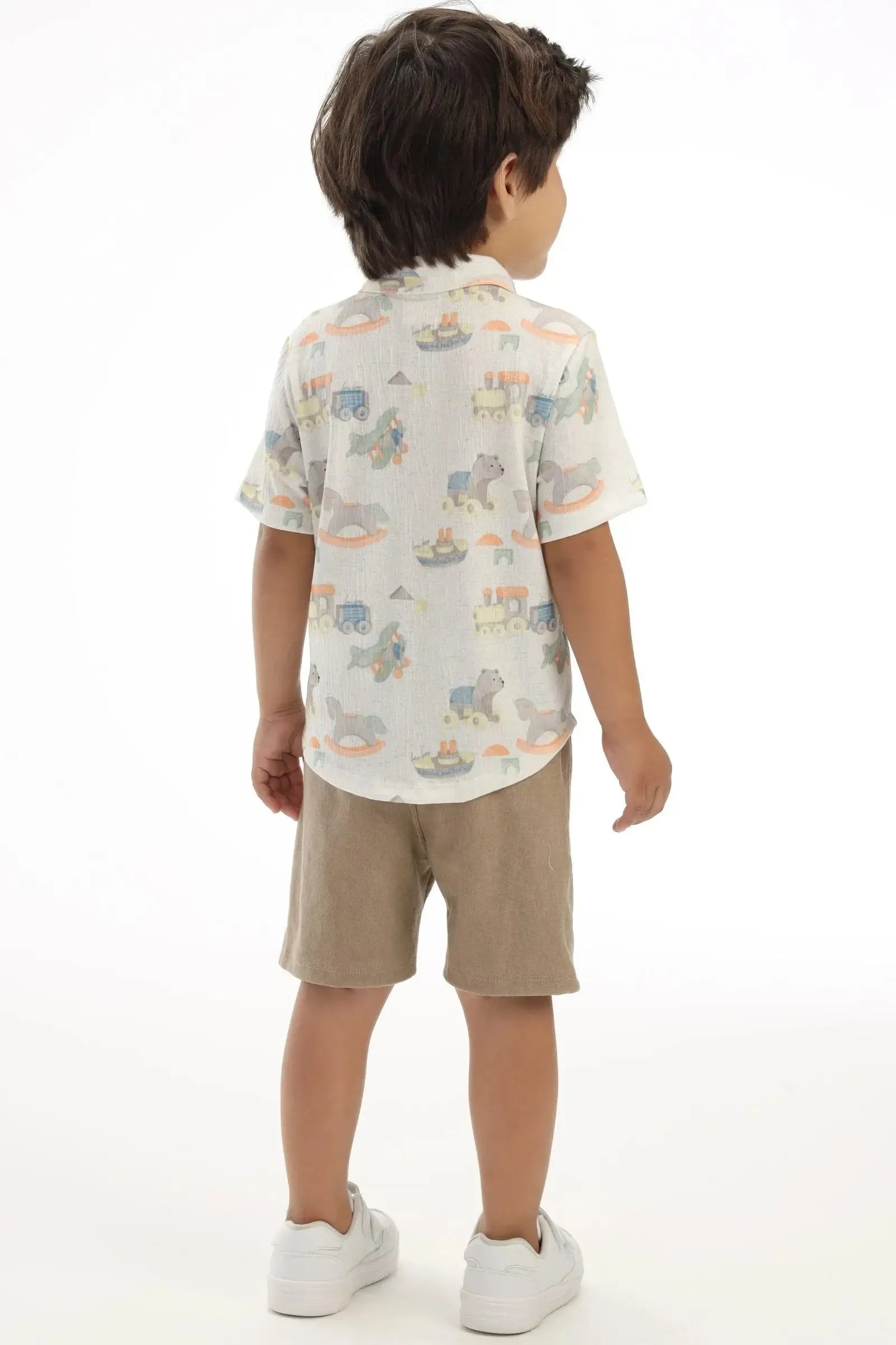 Conjunto de Camisa em Malha Wave e Bermuda em Cotton Jeans com Elastano 92836 LucBoo Bebê Menino
