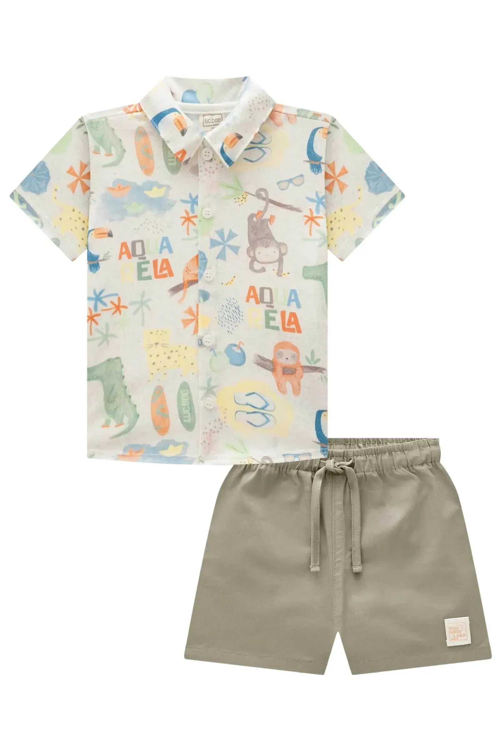 Conjunto de Camisa em Malha Wave e Bermuda em Sarja Caribe com Elastano 83835 LucBoo Bebê Menino