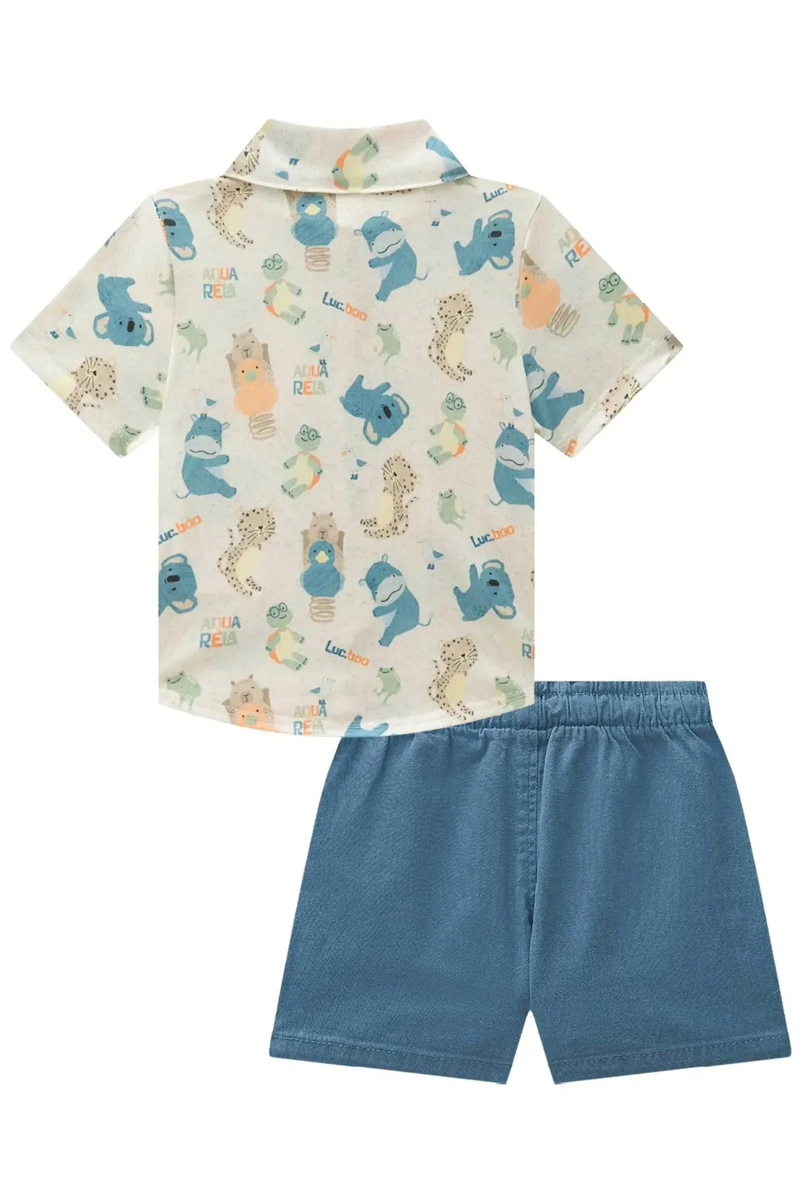 Conjunto de Camisa em Malha Wave e Bermuda em Sarja Onix Elastano 87860 LucBoo Bebê Menino