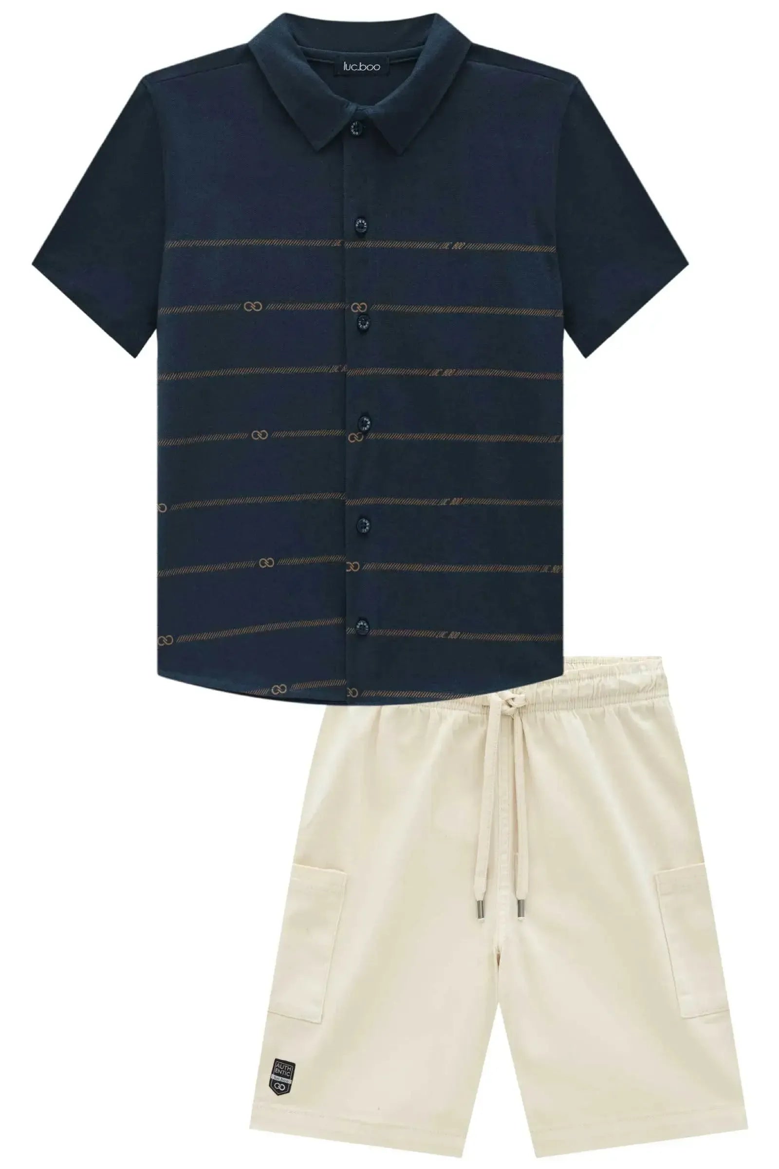 Conjunto de Camisa em Piquet com Elastano e Bermuda em Sarja com Elastano 97052 LucBoo Infantil Menino