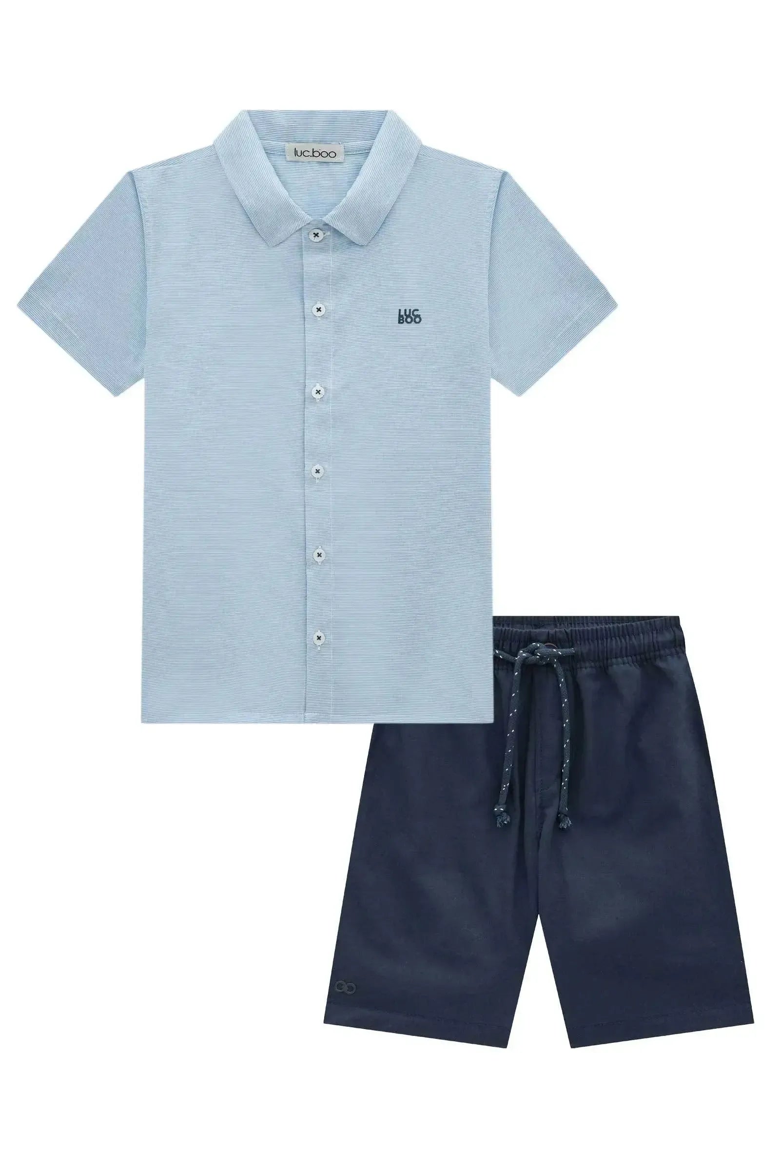 Conjunto de Camisa em Tecido Camisaria Chianti e Bermuda em Sarja Girassol com Elastano 97330 LucBoo Infantil Menino