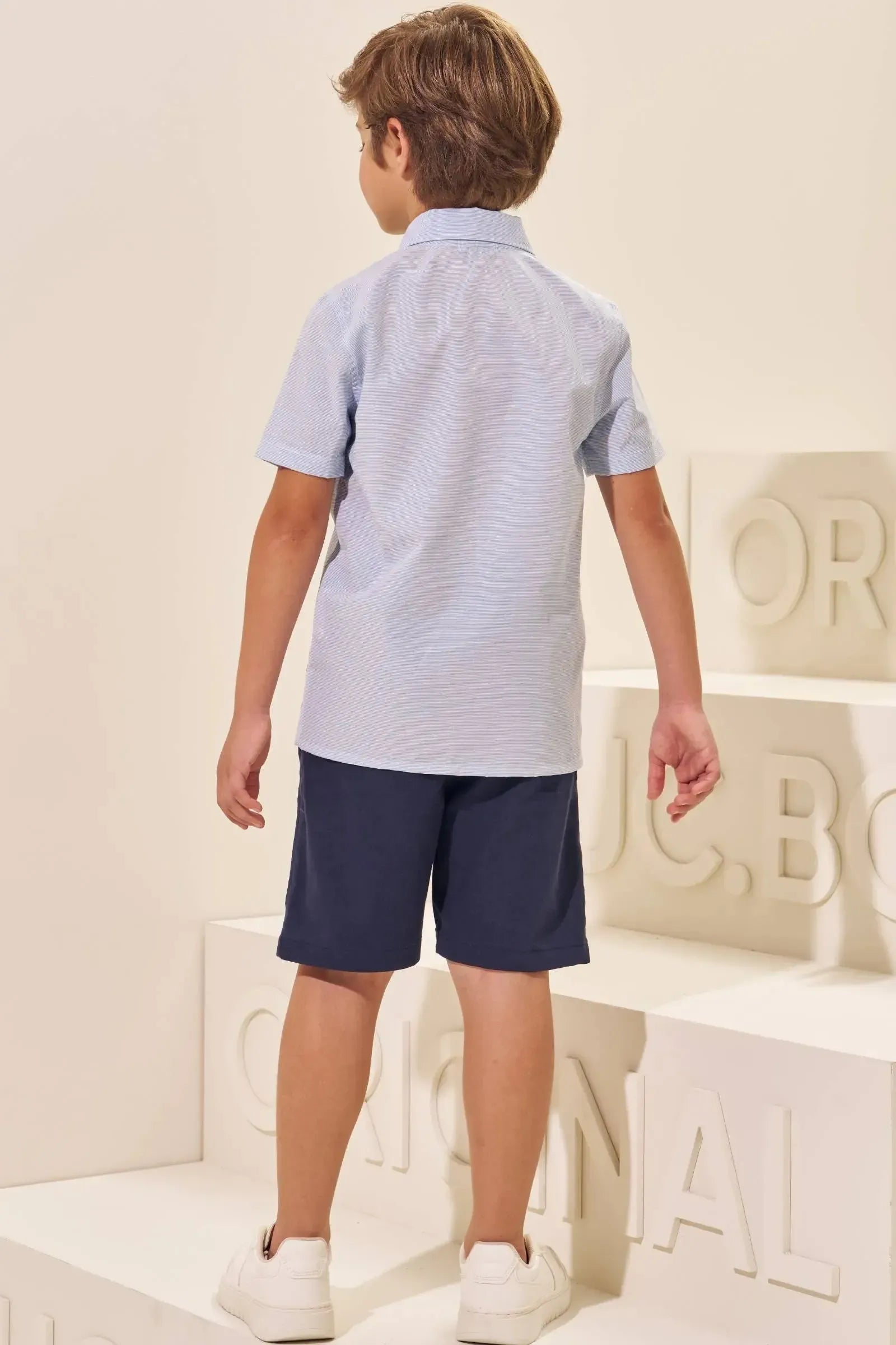 Conjunto de Camisa em Tecido Camisaria Chianti e Bermuda em Sarja Girassol com Elastano 97330 LucBoo Infantil Menino
