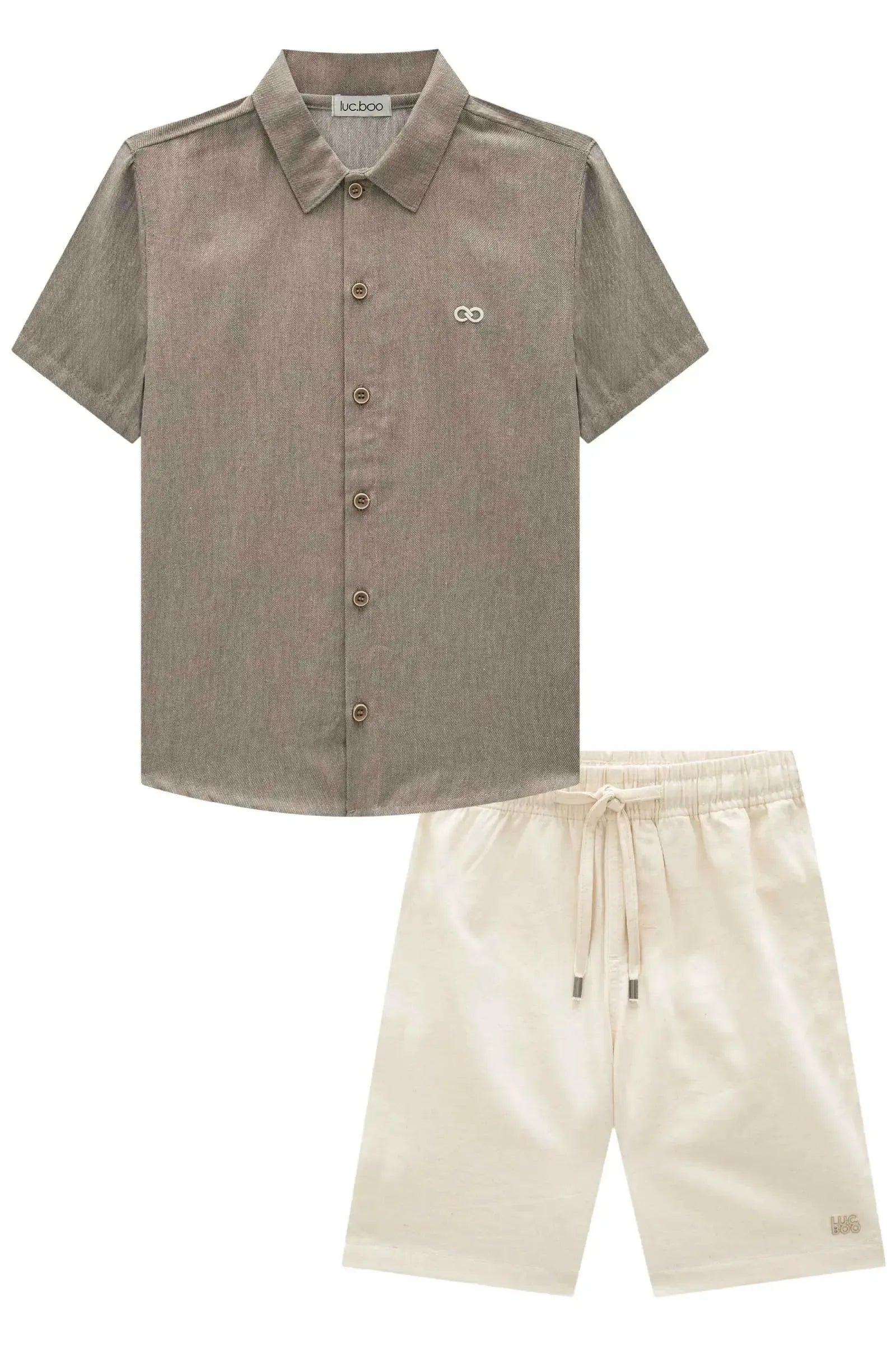 Conjunto de Camisa em Tecido Malibu e Bermuda em Linho Santorine com Elastano 92457 LucBoo Infantil Menino