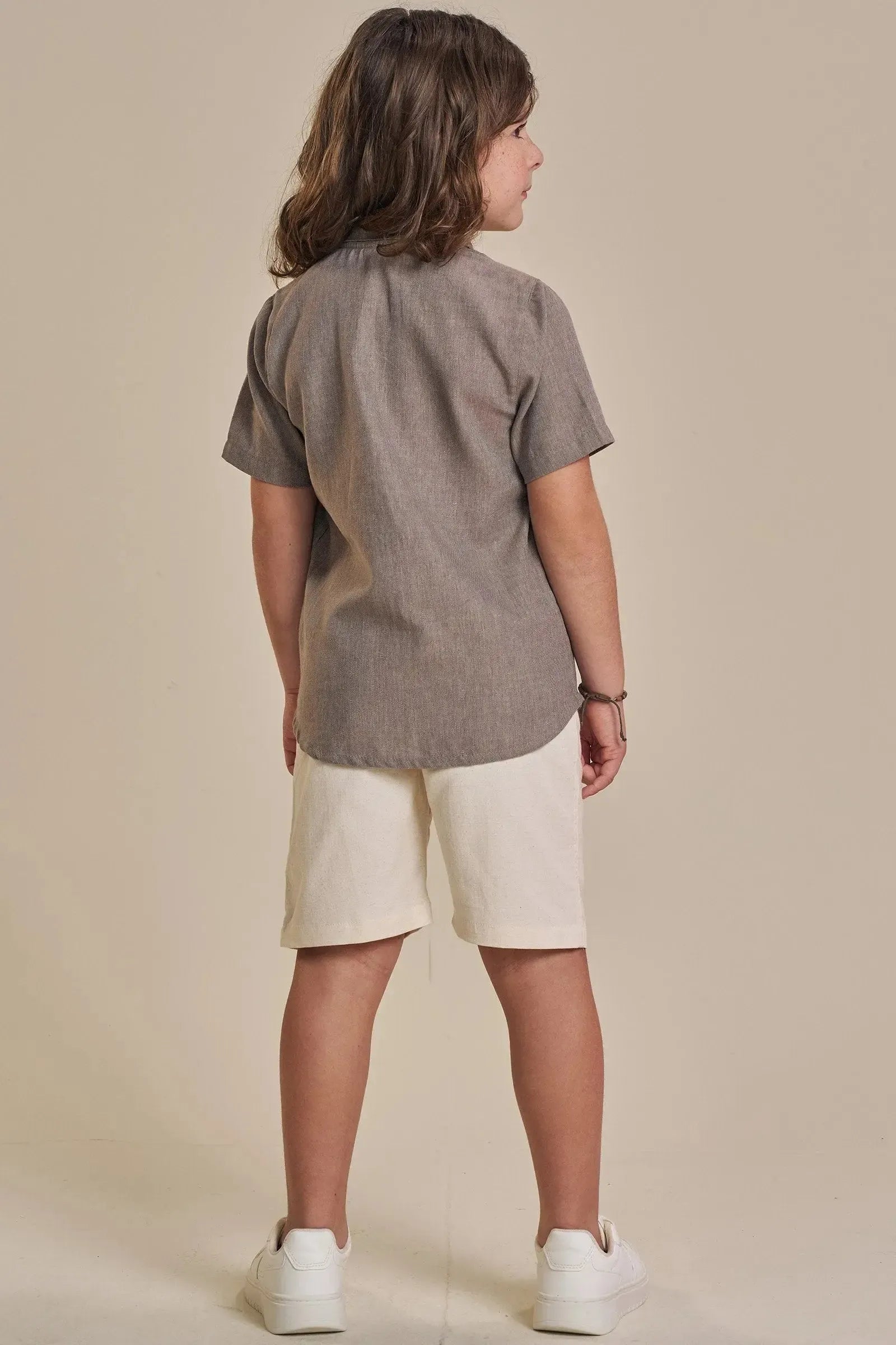 Conjunto de Camisa em Tecido Malibu e Bermuda em Linho Santorine com Elastano 92457 LucBoo Infantil Menino