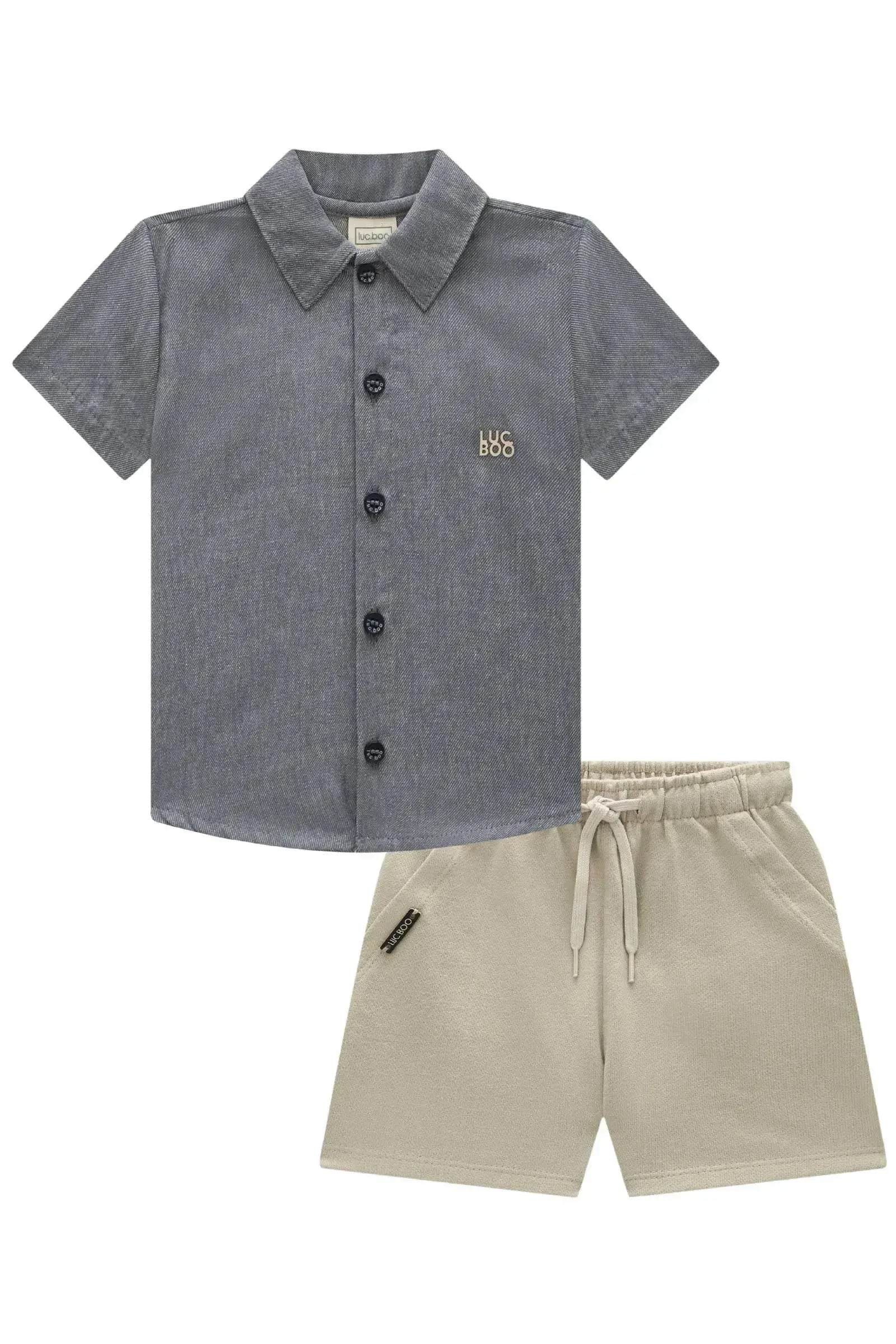 Conjunto de Camisa em Tecido Malibu e Bermuda em Moletwill com Elastano 92826 LucBoo Bebê Menino